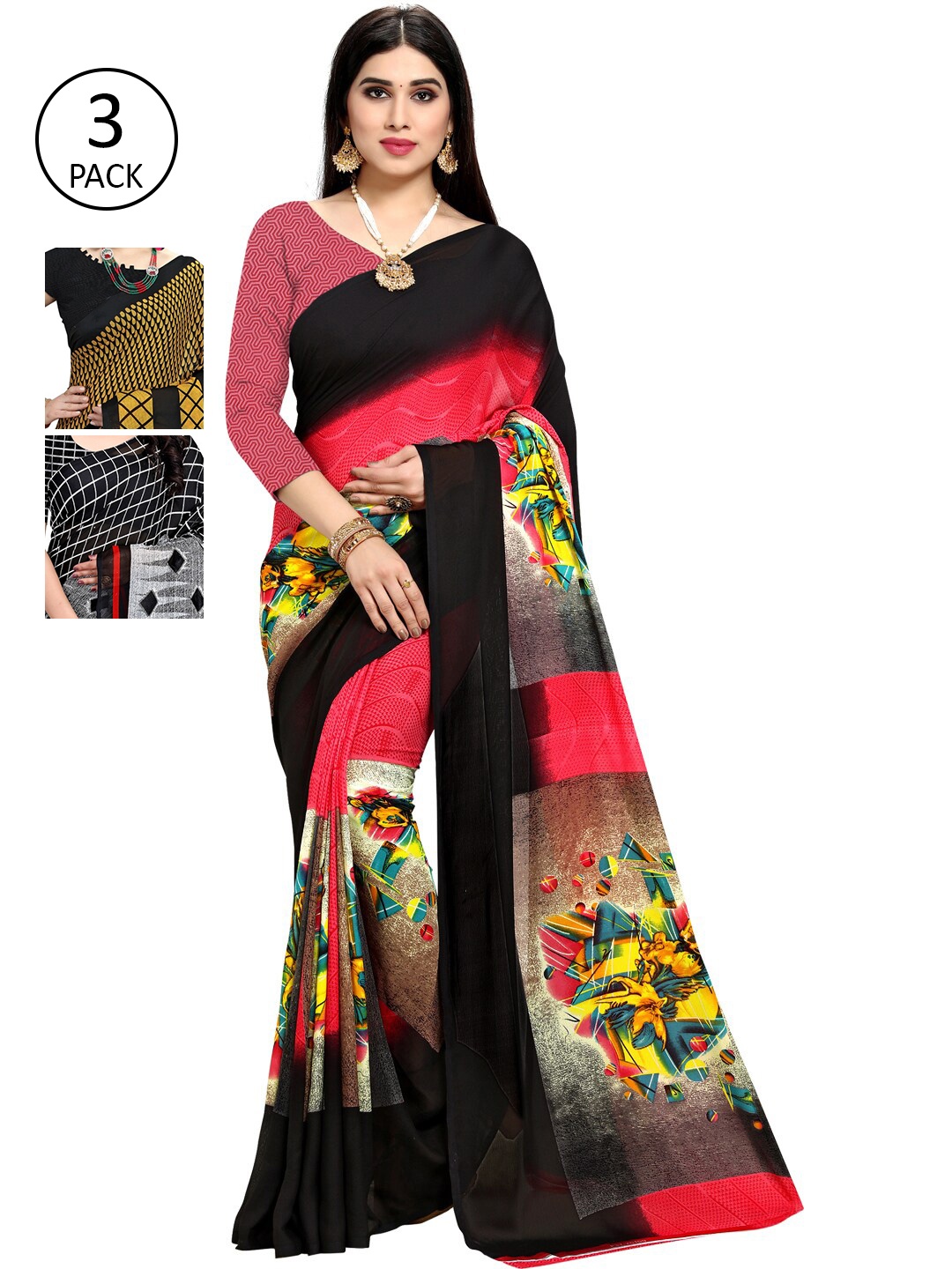 

KALINI Pack Of 3 Printed Saree, Multi
