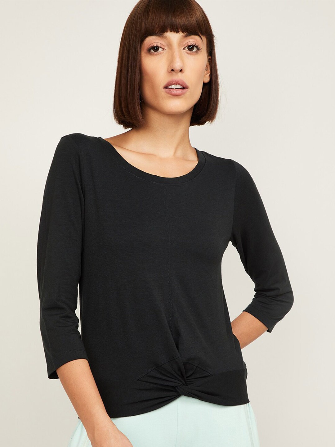 

Kappa Women Black Drop-Shoulder Sleeves T-shirt