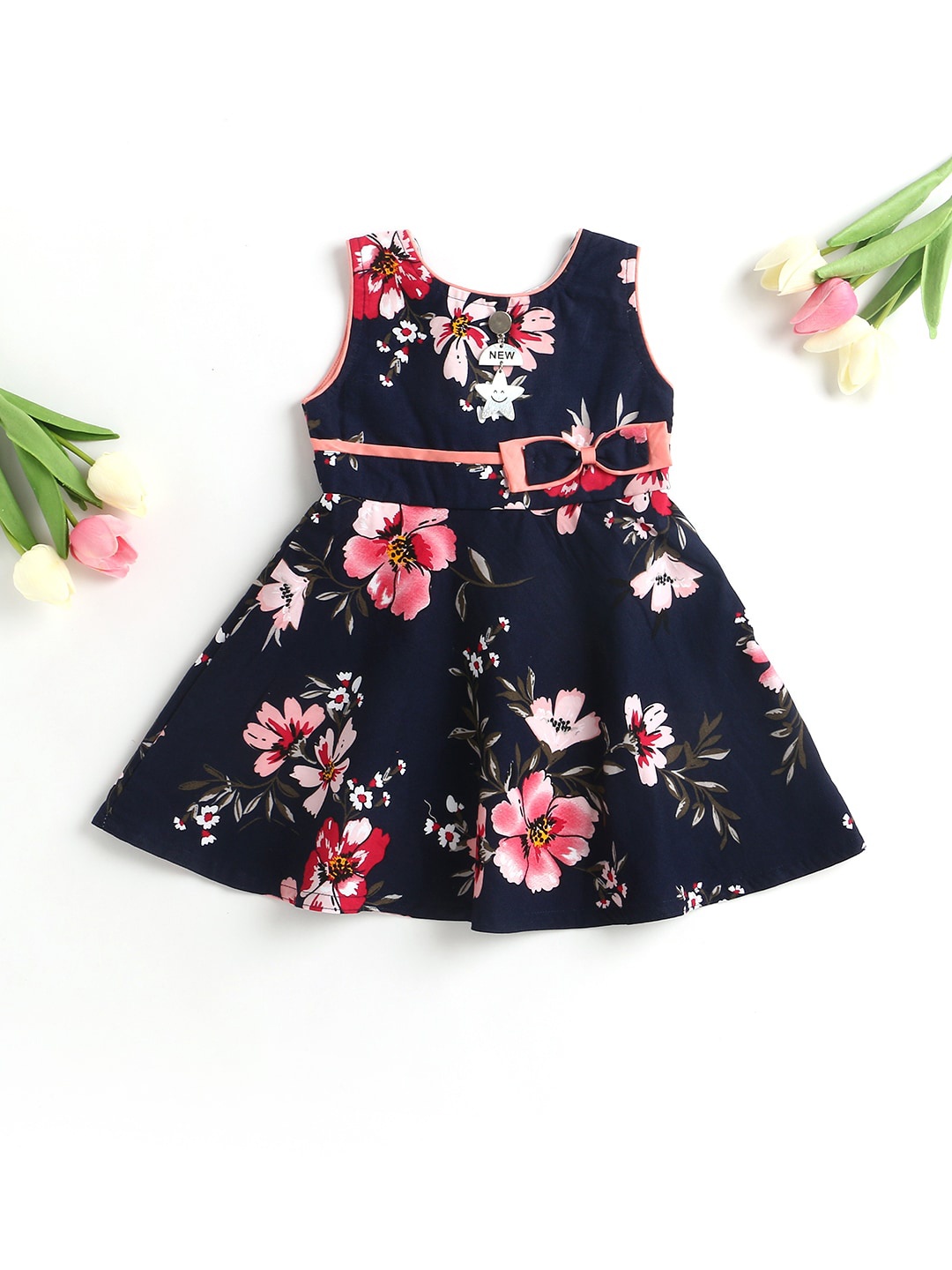 

The Magic Wand Girls Navy Blue Floral Fit & Flare Dress