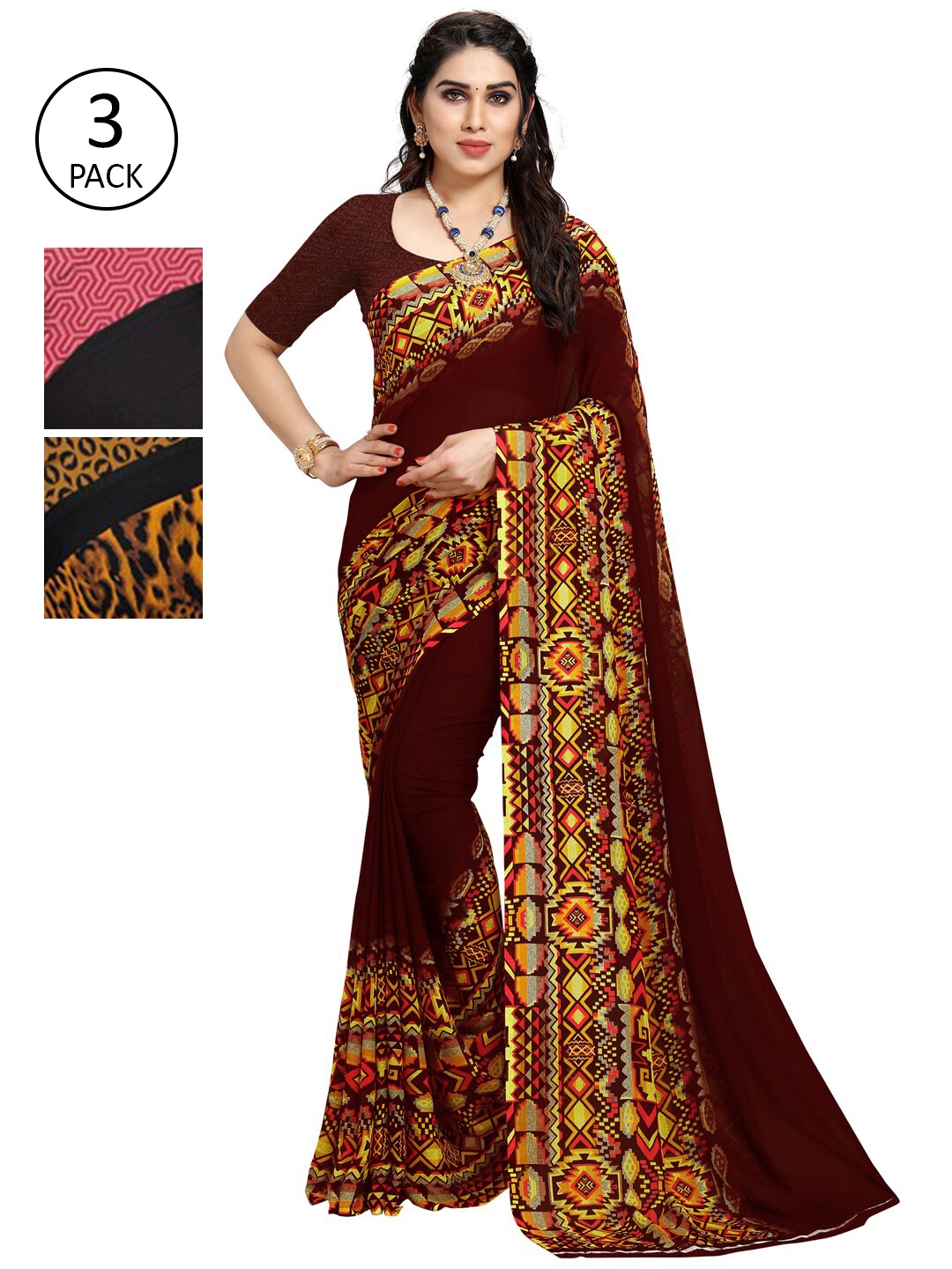 

KALINI Pack Of 3 Multicoloured Printed Sarees, Multi