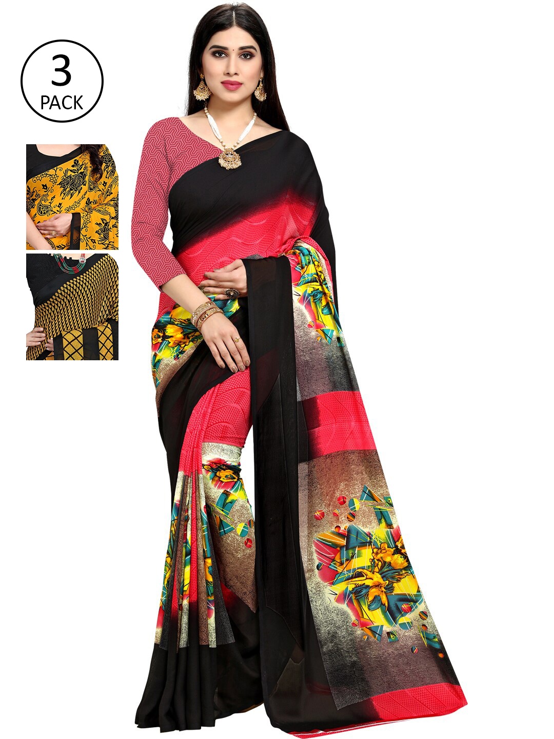 

KALINI Pack Of 3 Multicoloured Printed Sarees, Multi
