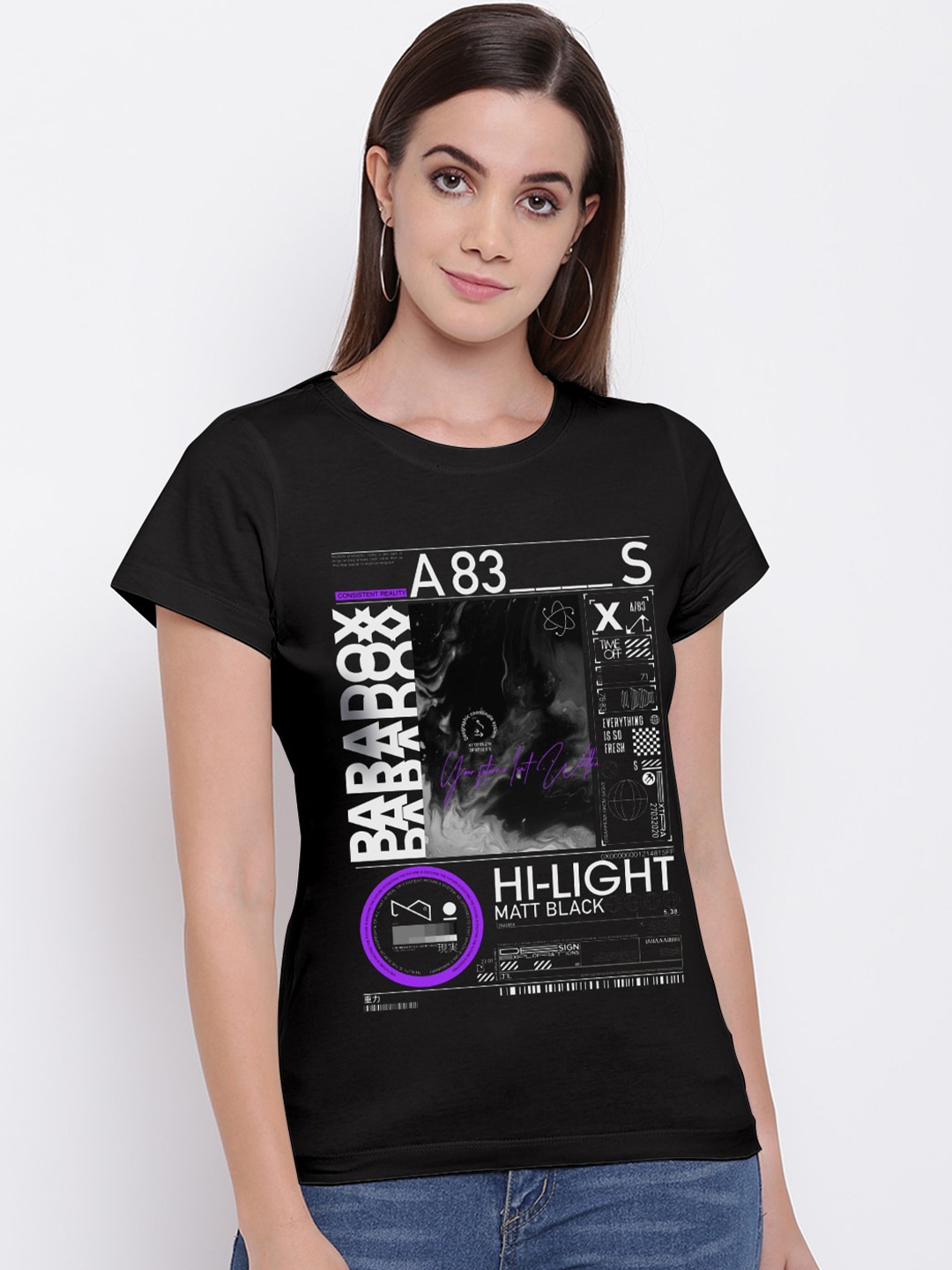 

THREADCURRY Women Black Typography Printed T-shirt