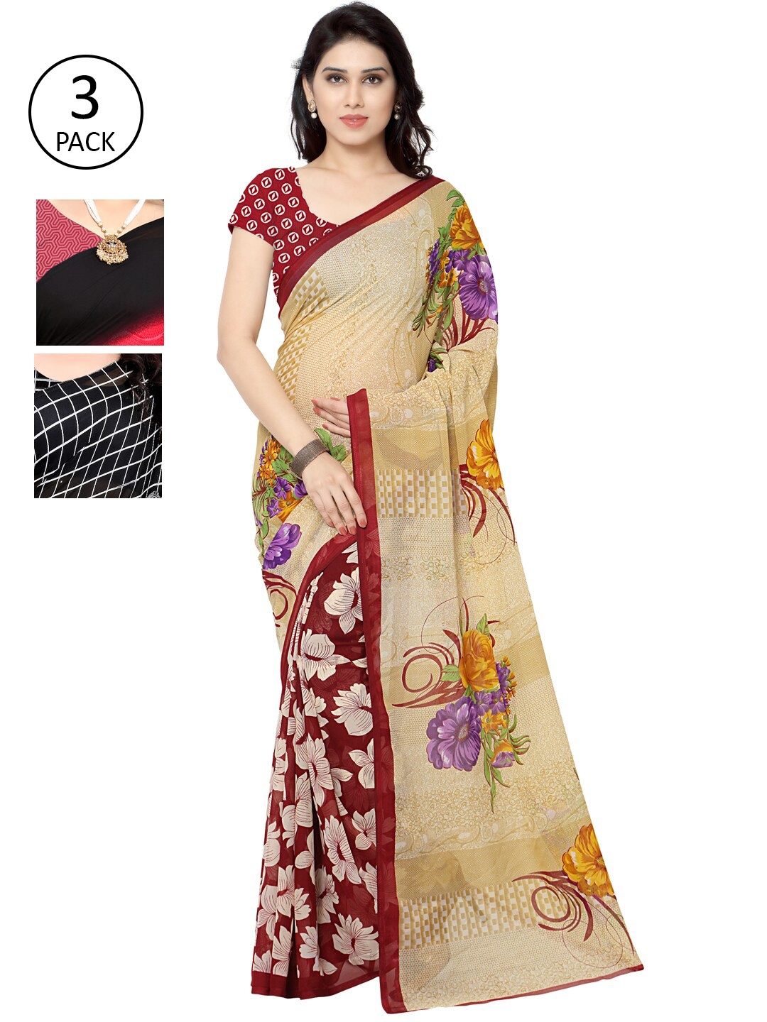 

KALINI Women Pack Of 3 Printed Saree, Black
