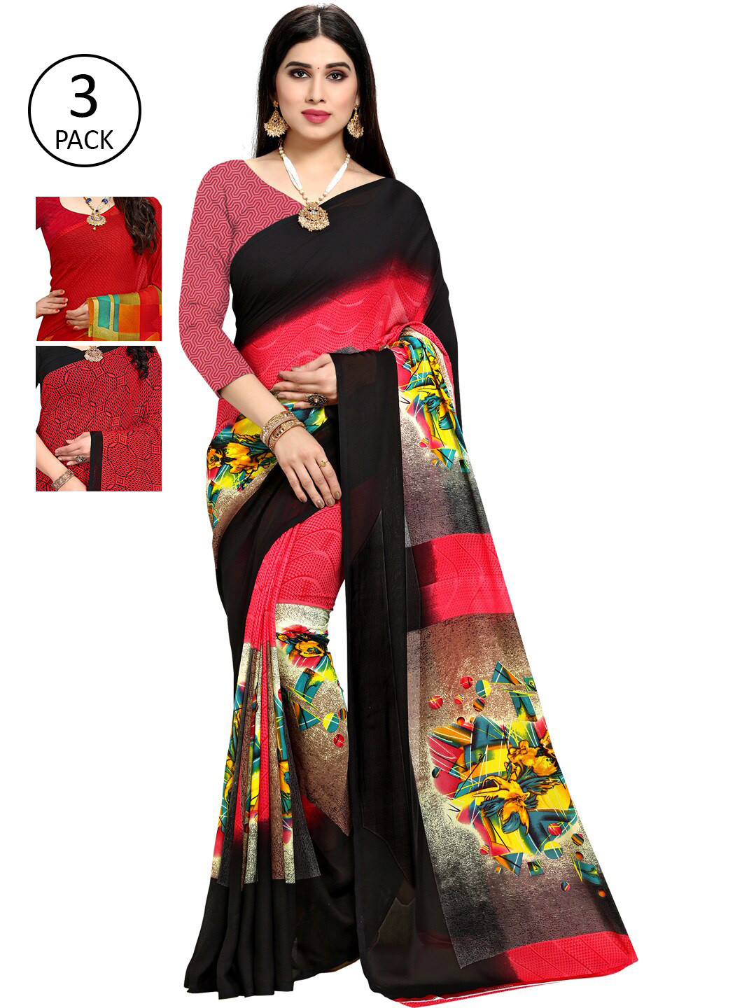 

KALINI Pack Of 3 Multicoloured Printed Sarees, Multi