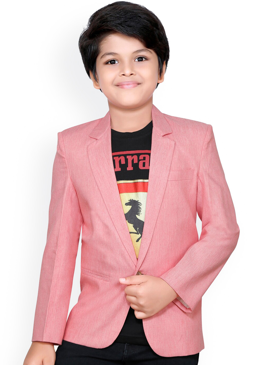 

RIKIDOOS Boys Pink Self-Design Single-Breasted Comfort-Fit Casual Blazer
