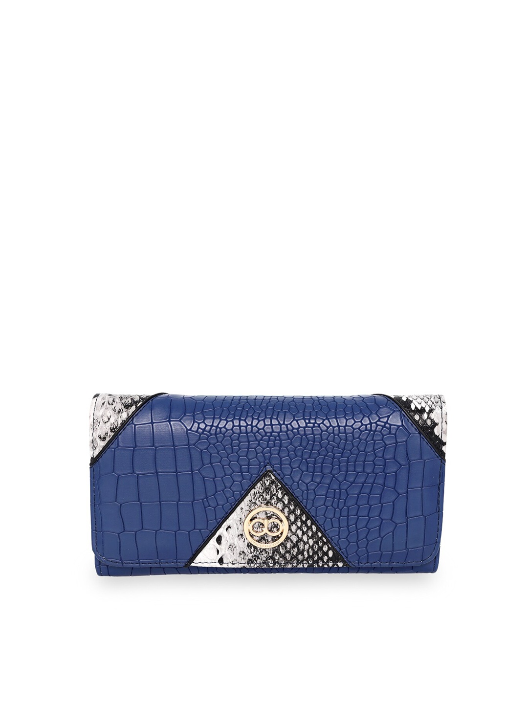 

GIO COLLECTION Women Navy Blue & White Textured PU Envelope