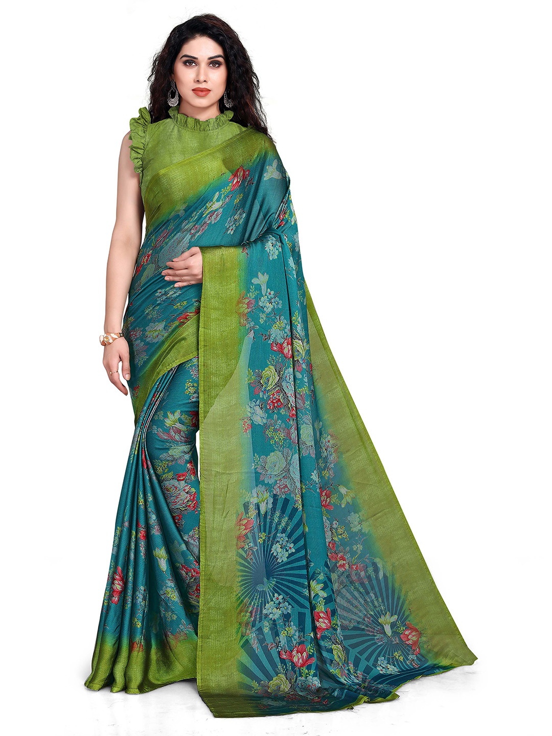 

KALINI Teal & Green Floral Bagh Saree