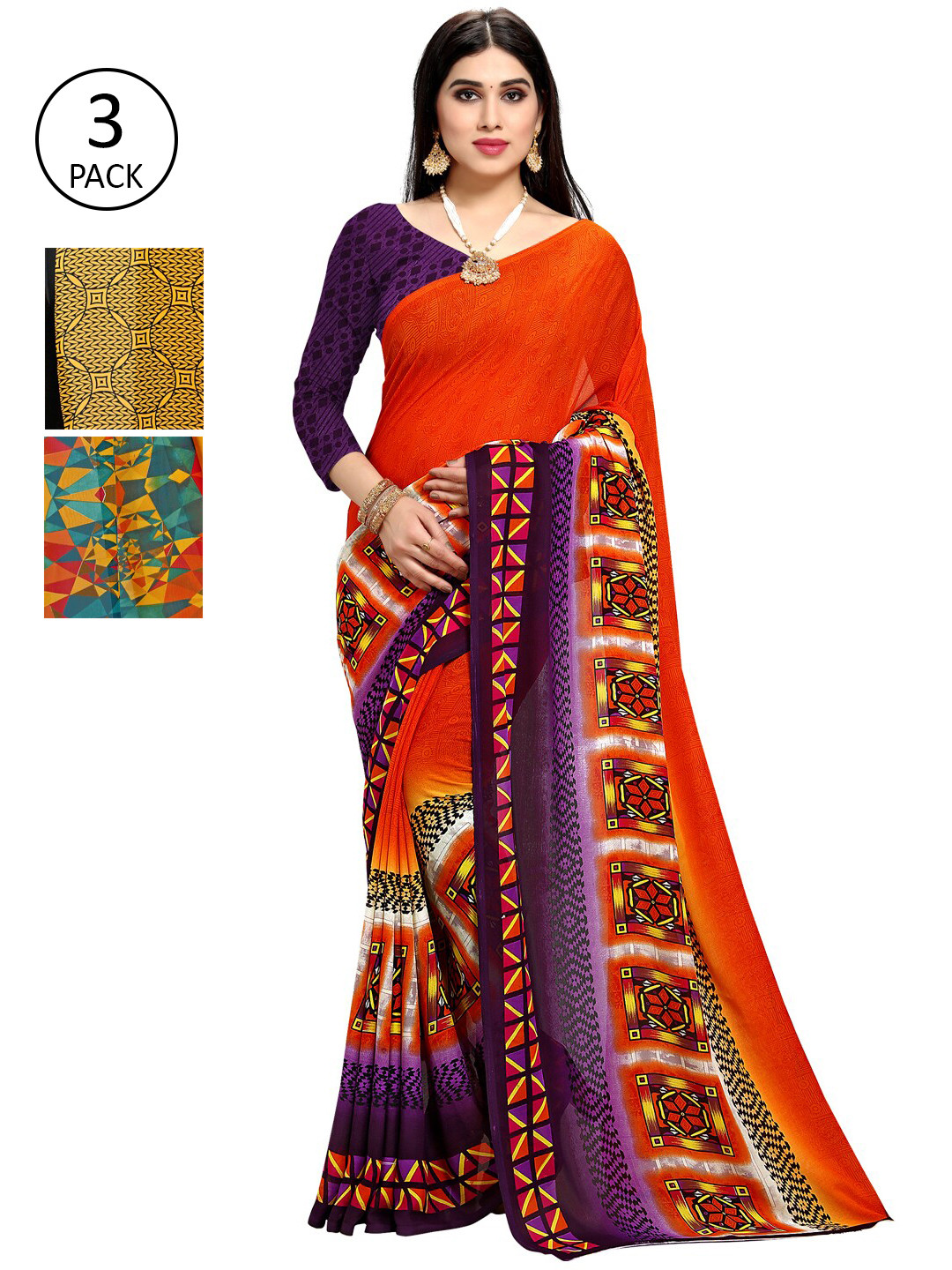 

KALINI Pack Of 3 Printed Saree, Yellow