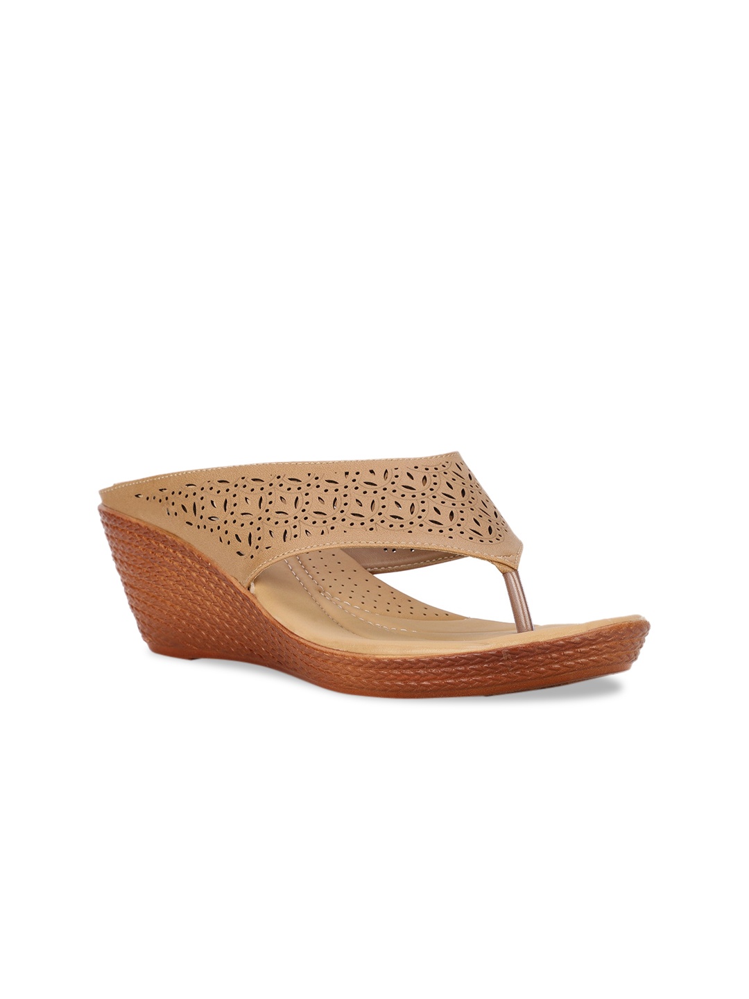 

Bata Beige PU Wedge Sandals with Laser Cuts
