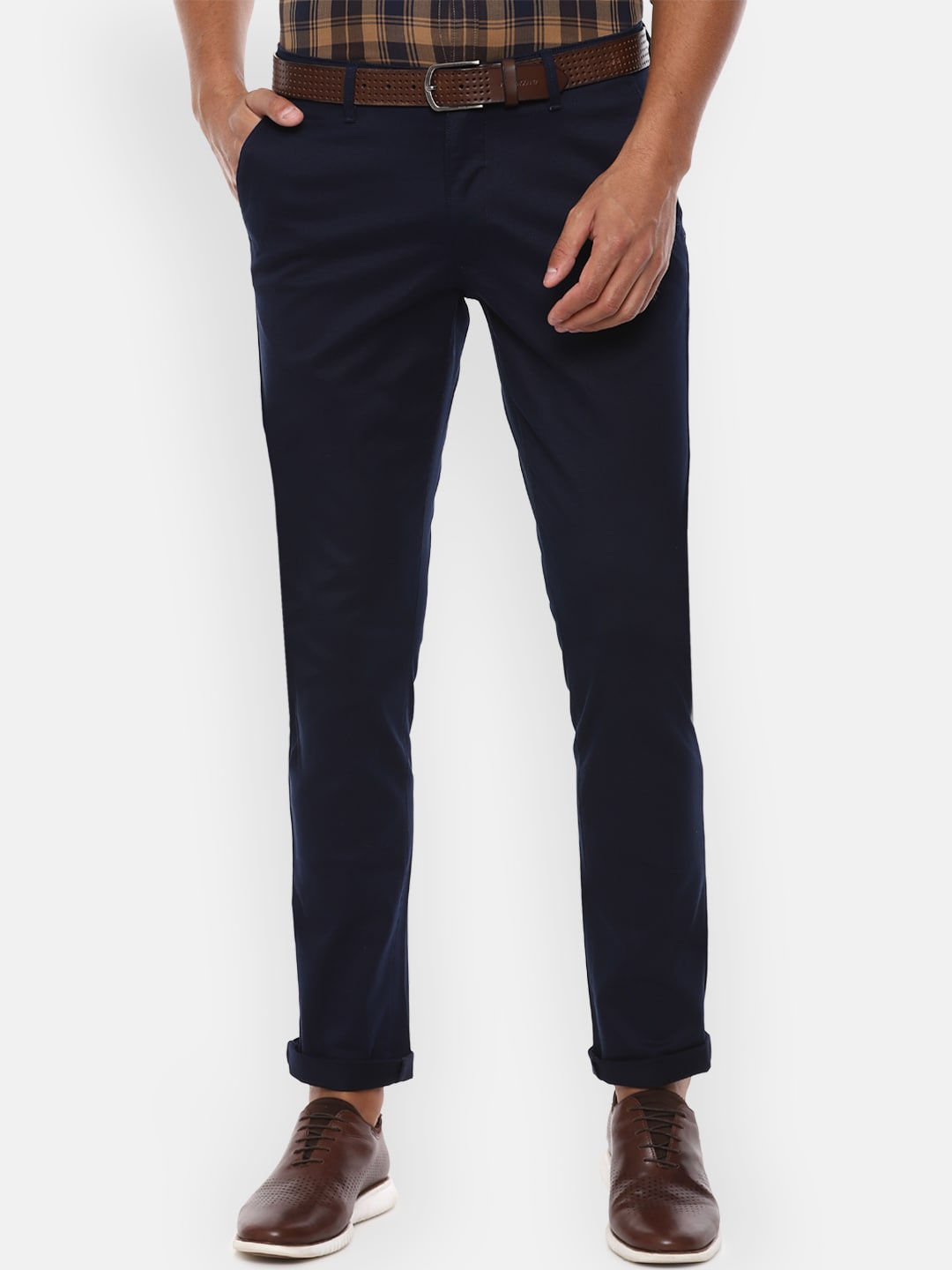 

Van Heusen Sport Men Navy Blue Textured Slim Fit Trousers