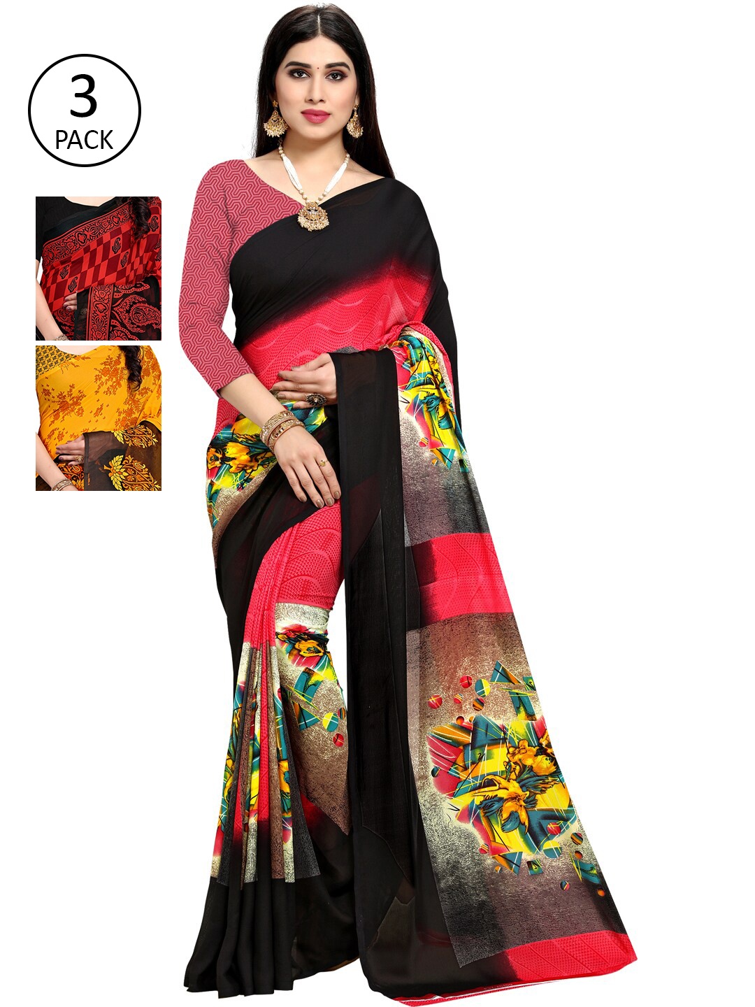 

KALINI Pack Of 3 Printed Saree, Yellow