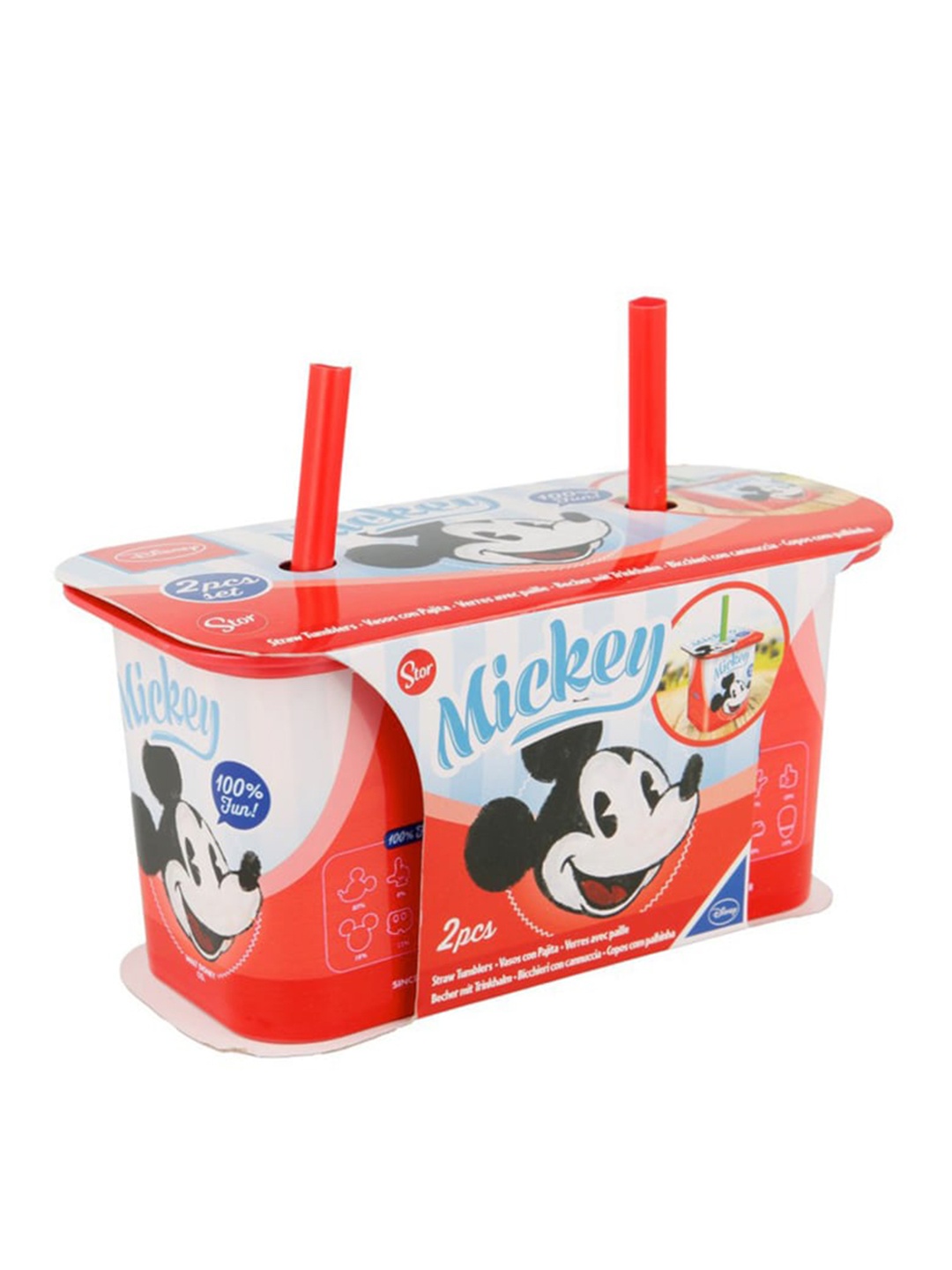 

Disney Kids Set Of 2 Mickey Mouse Printed Straw Tumbler, Red