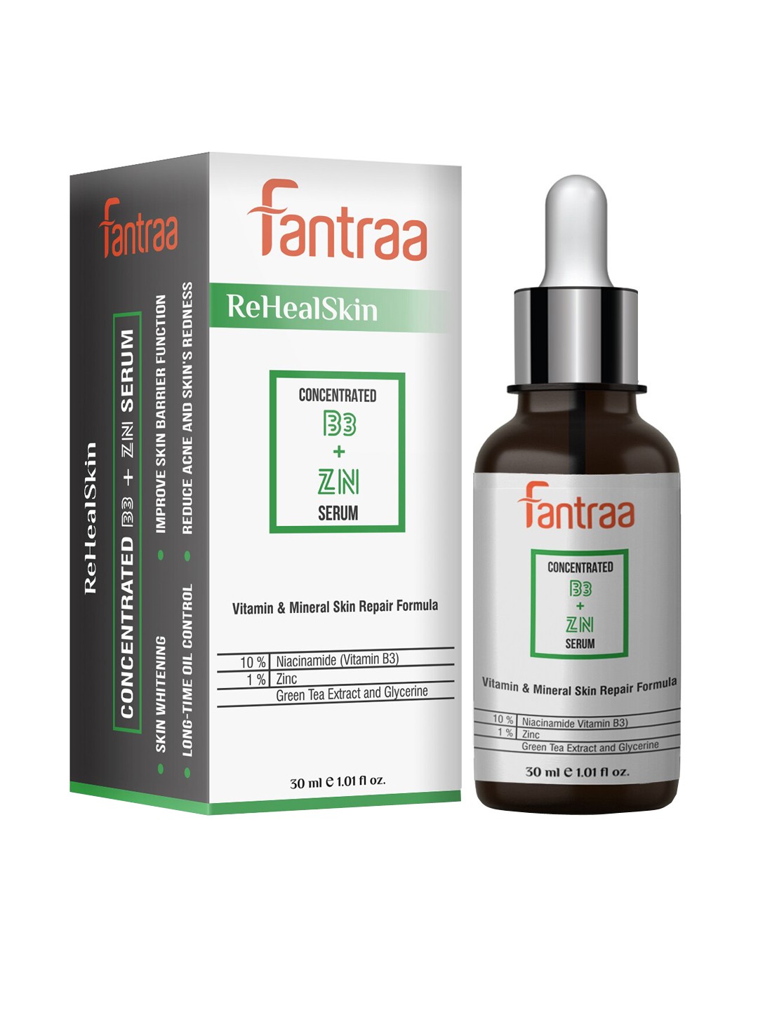 

Fantraa 10% Niacinamide Face Serum with Zinc For Acne, Acne Marks & Blemishes - 30 ml, Green