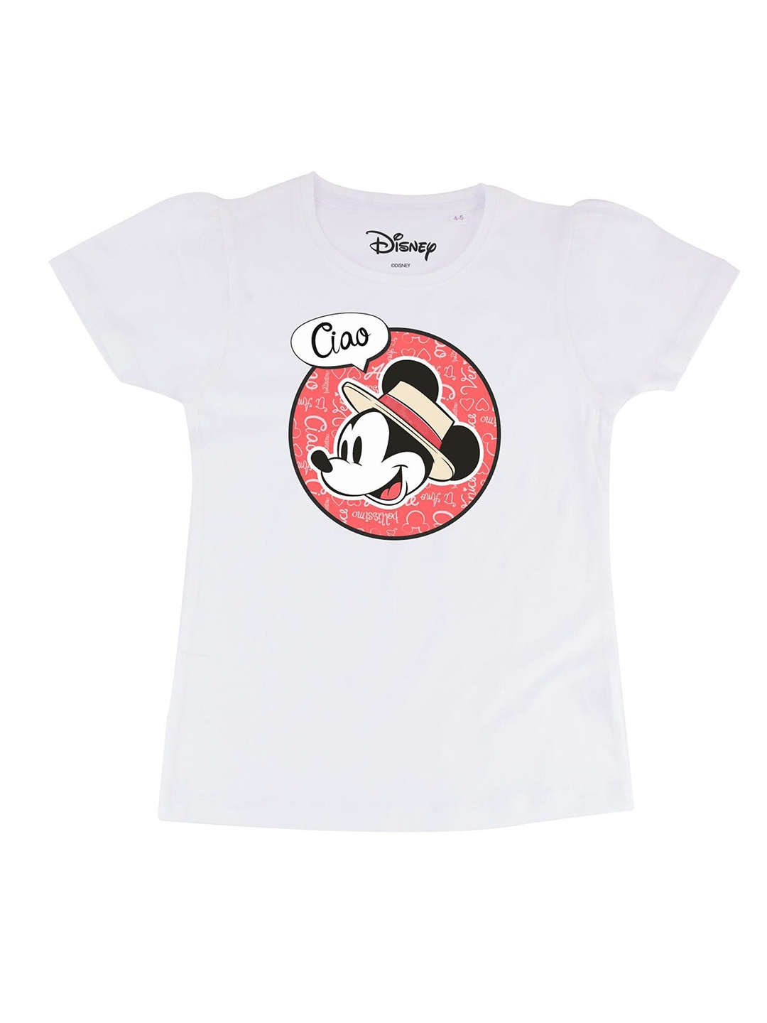 

Disney by Wear Your Mind Girls White Mickey Mouse Printed Pure Cotton T-shirt