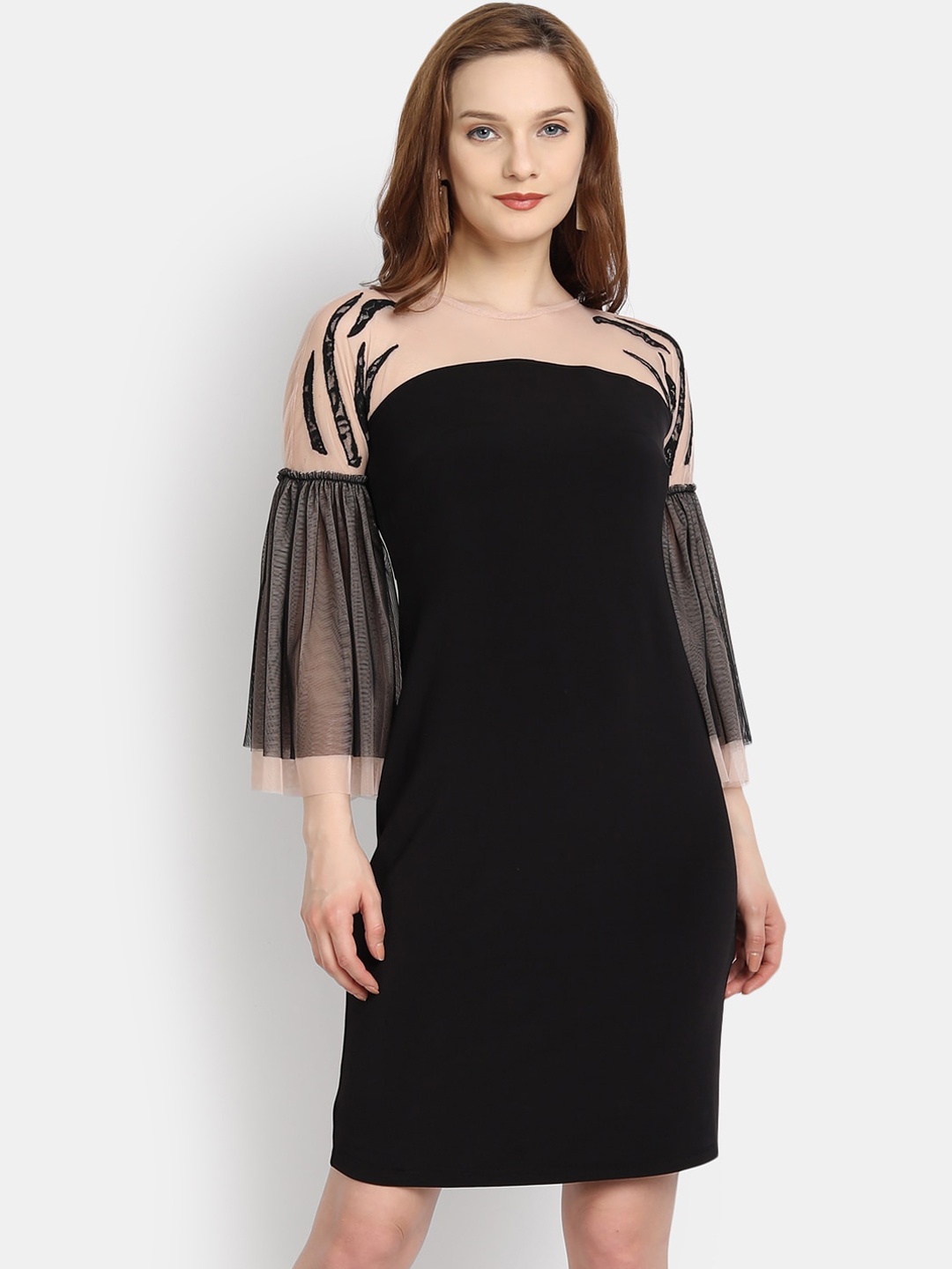 

LY2 Women Black & Beige Net Sheath Dress