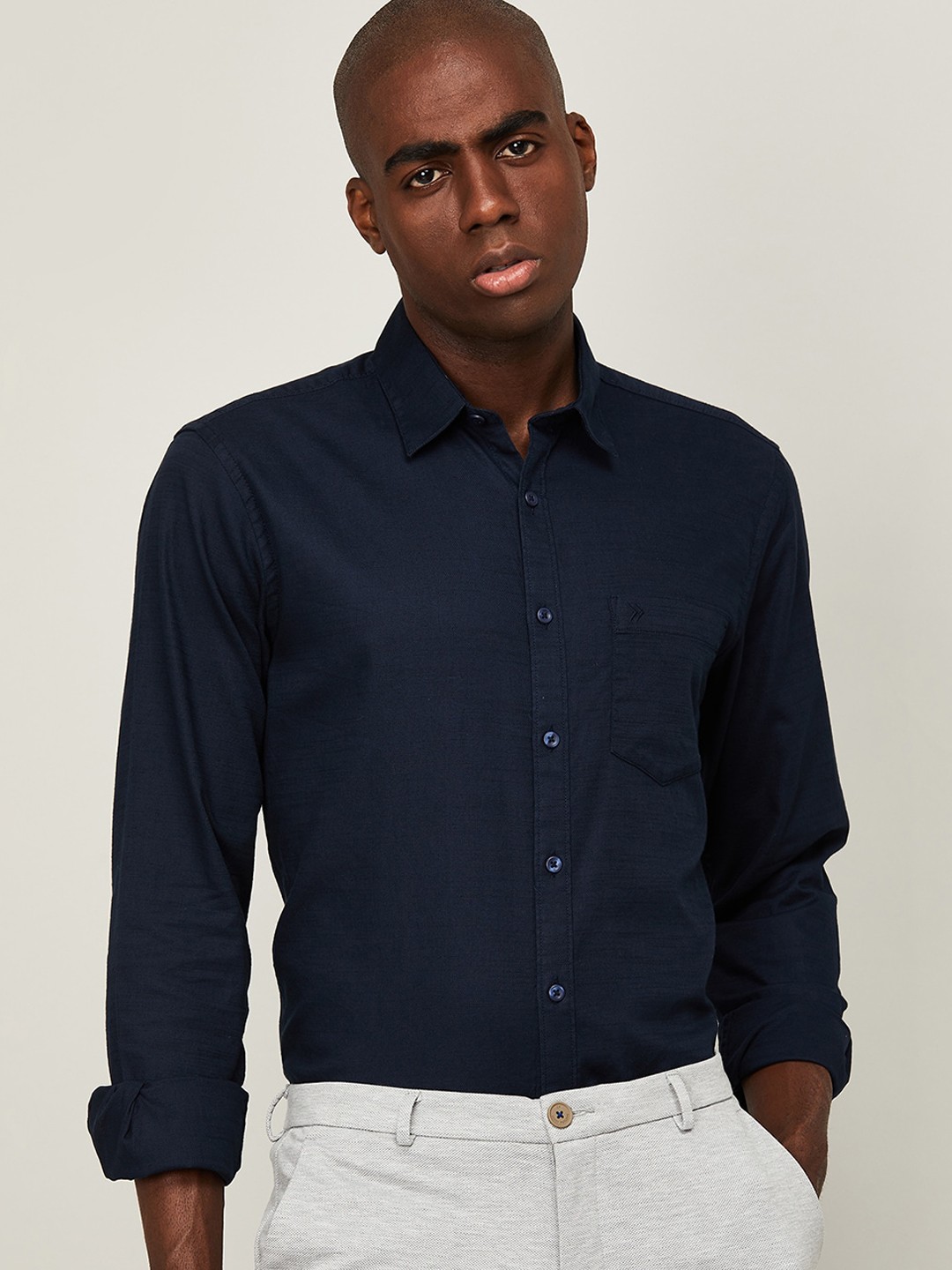 

CODE by Lifestyle Men Navy Blue Cotton Slim Fit Smart Casual Shirt