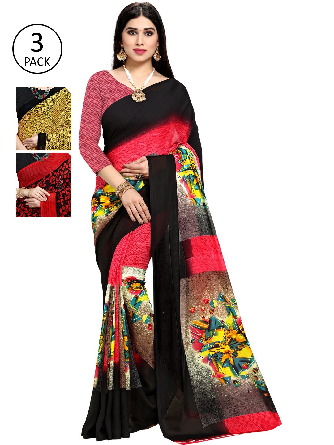 

KALINI Pack Of 3 Printed Saree, Multi