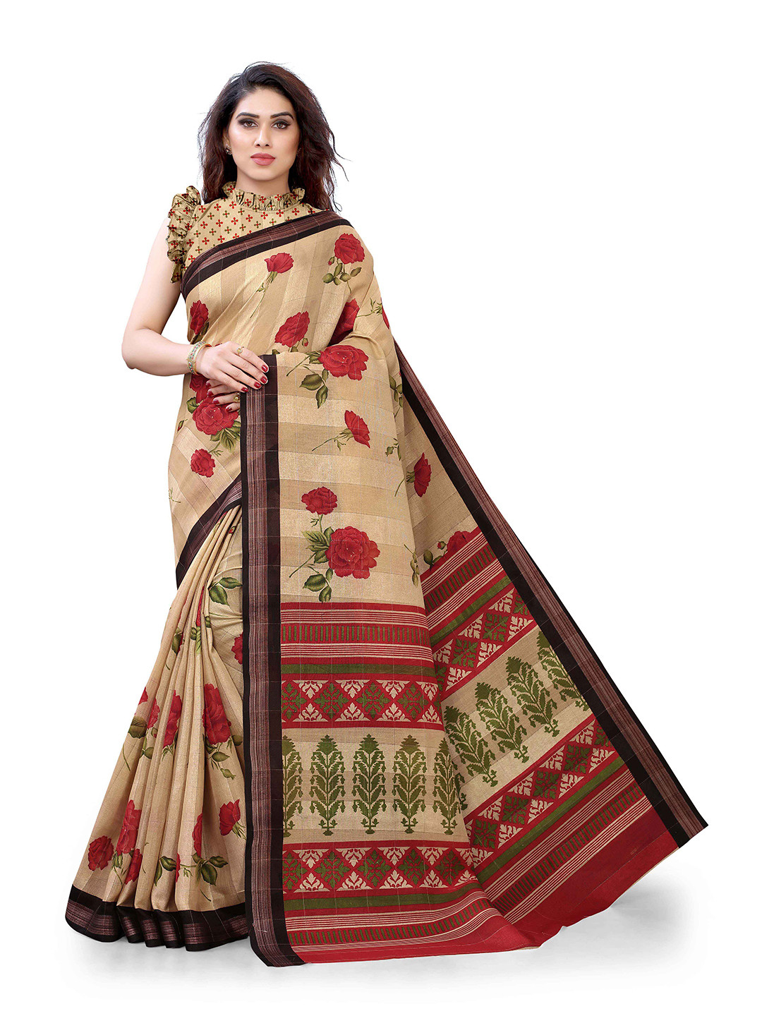 

KALINI Women Beige & Red Floral Printed Saree