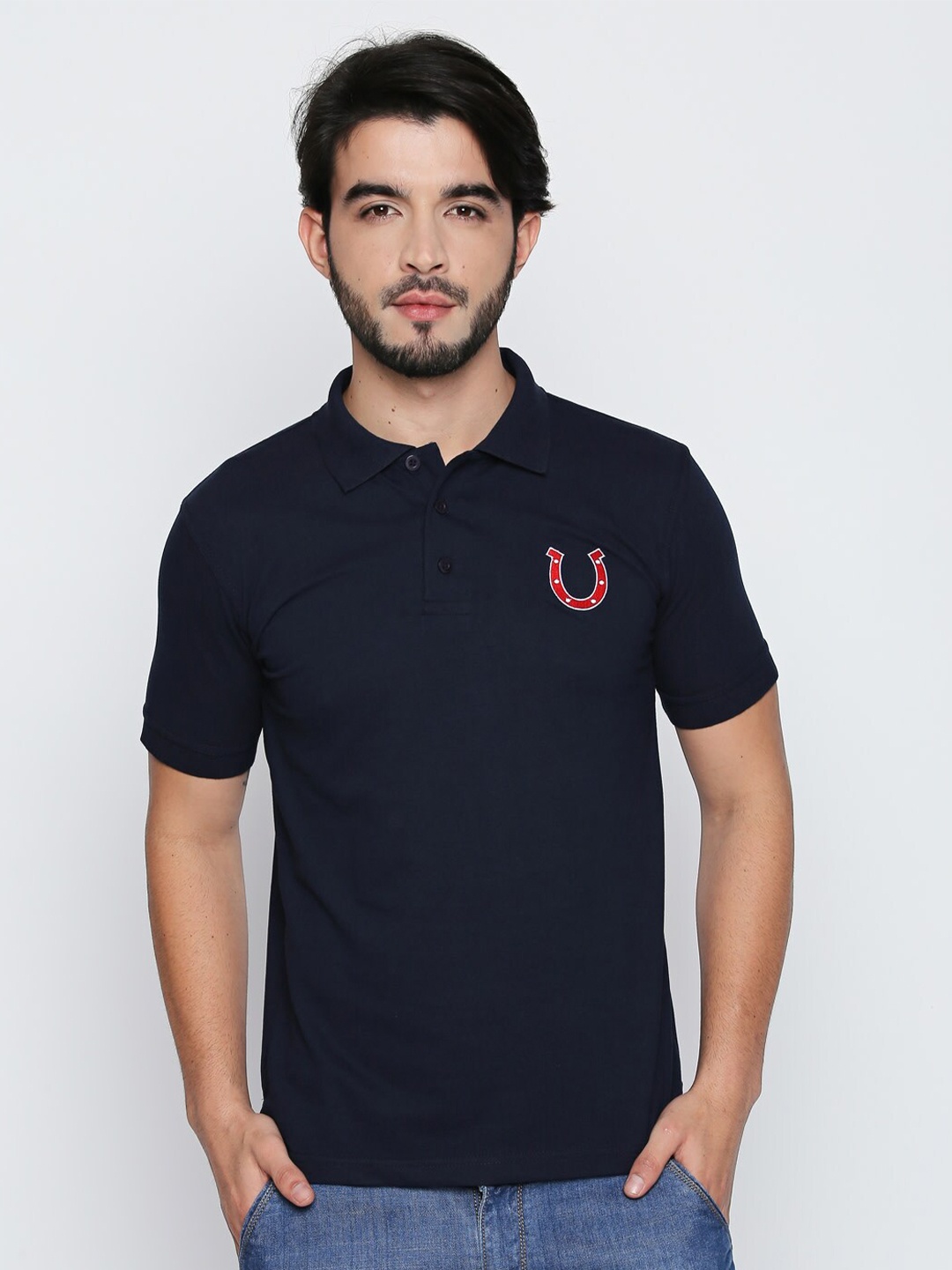 

Blacksmith Men Navy Blue Pure Cotton Polo Collar T-shirt