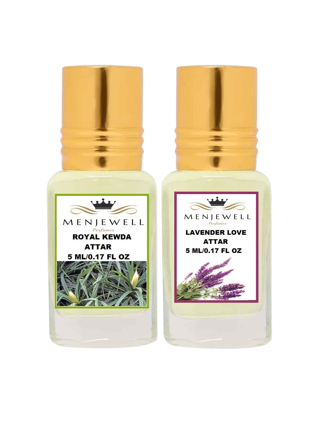 

Menjewell Pack of 2 Attar - Royal Kewda & Lavender Love Attar 5ml Each, Yellow