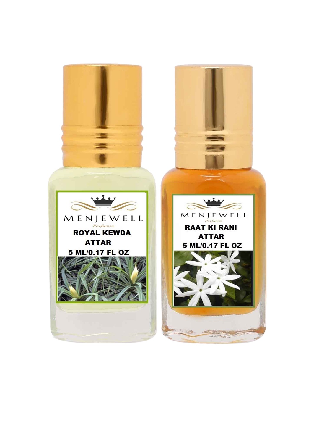 

Menjewell Set of 2 Royal Kewda Raat Ki Rani Attar, Transparent