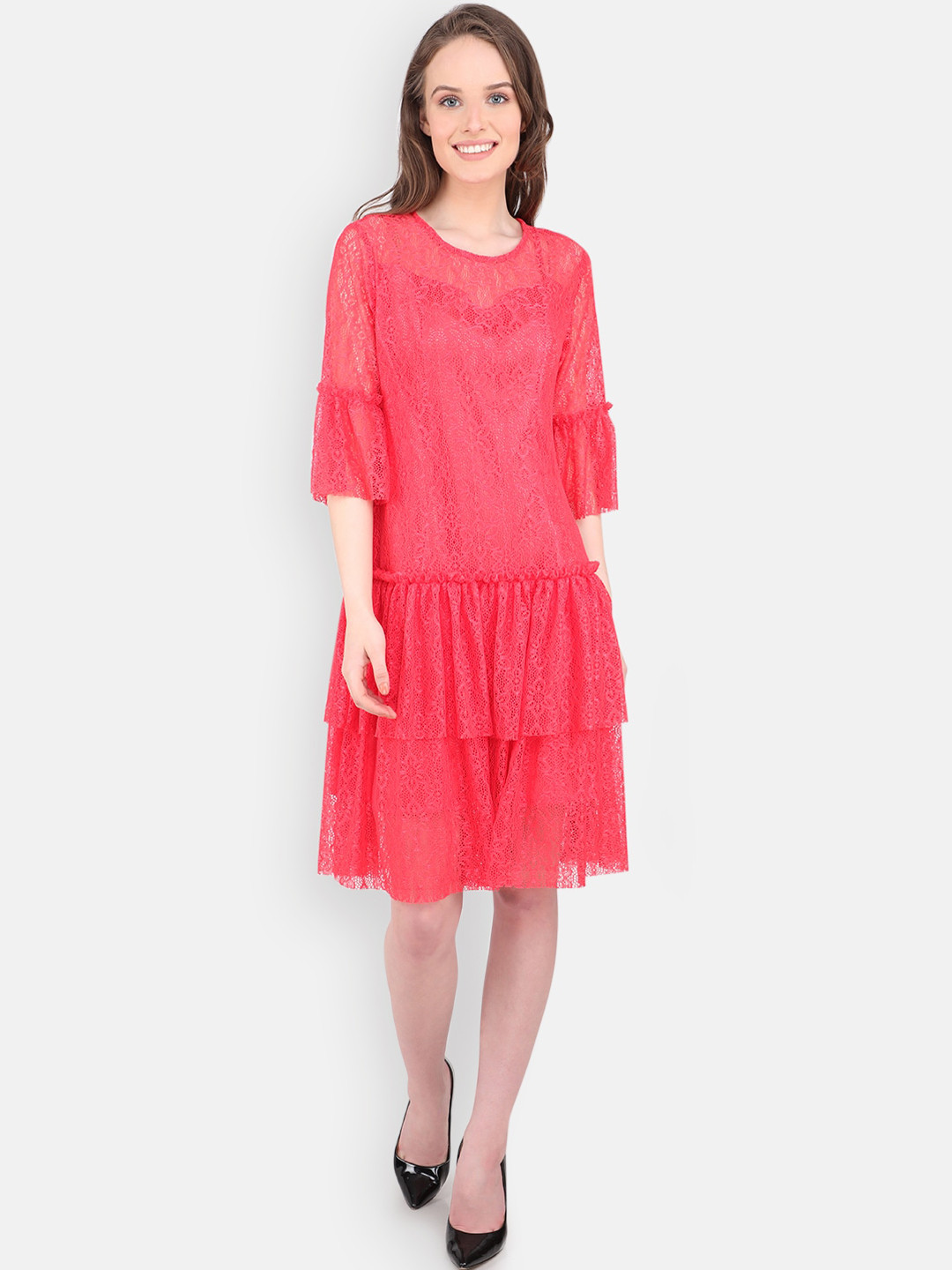 

MARC LOUIS Womn Pink Lace A-Line Dress