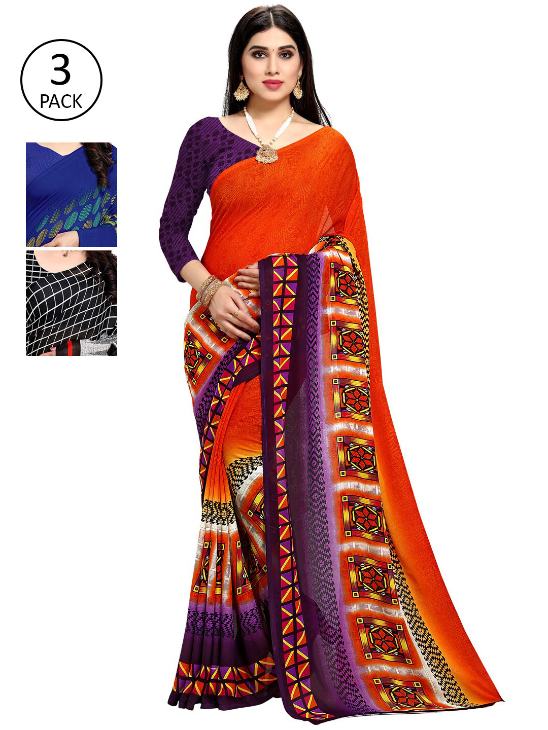 

KALINI Pack of 3 Printed Sarees, Multi