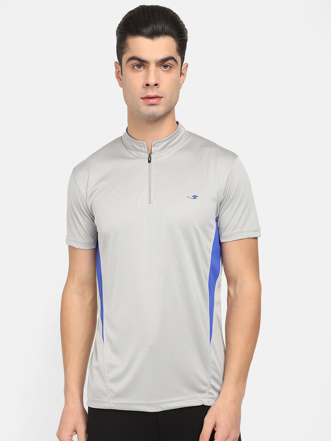

V2 Value & Variety Men Grey & Blue High Neck T-shirt