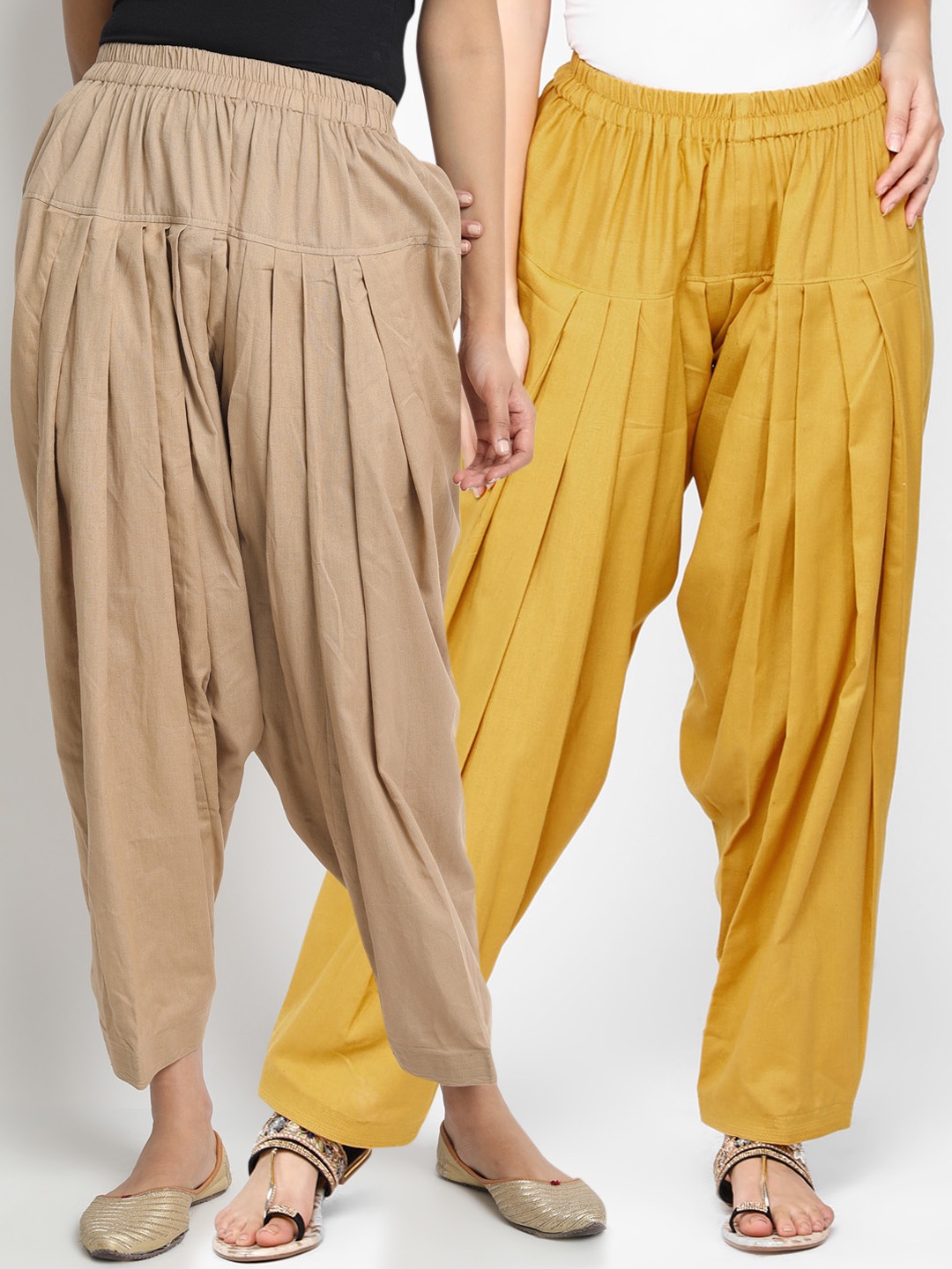

Molcha Women Pack Of 2 Solid Loose-Fit Pure Cotton Salwars, Yellow