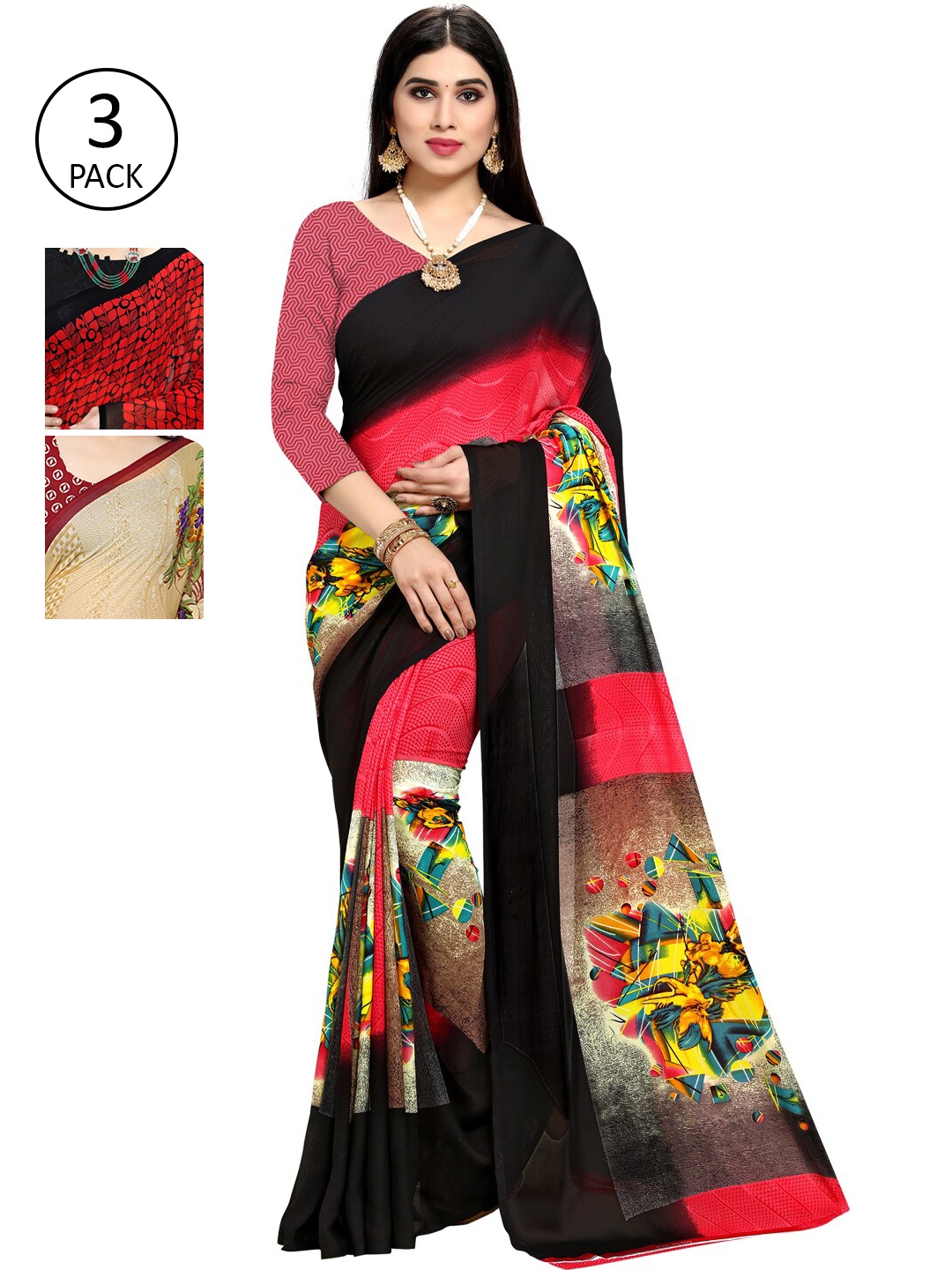

KALINI Pack Of 3 Printed Saree, Multi