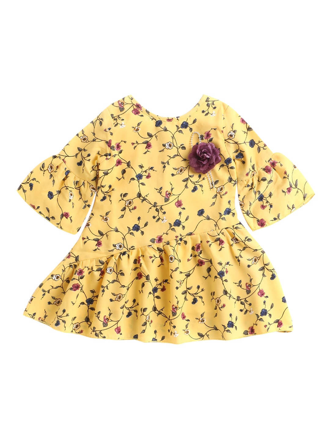 The Magic Wand Girls Yellow Floral Fit & Flare Dress