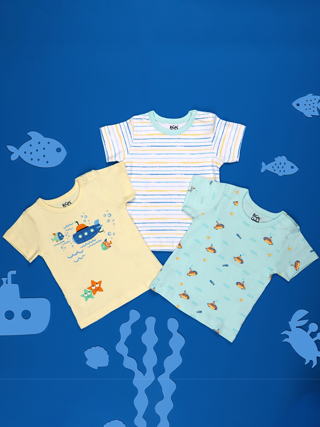 

KICKS & CRAWL Boys Set Of 3 Printed Applique T-Shirts, Yellow