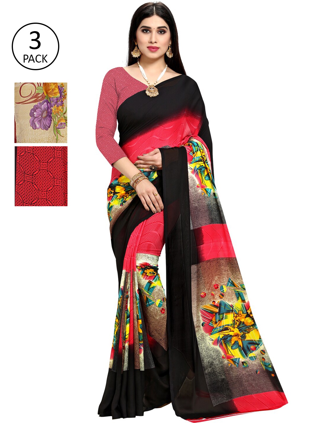 

KALINI Red & Black Pack of 3 Saree