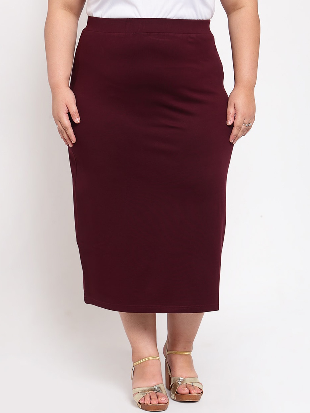 

plusS Burgundy Pencil Midi Skirt