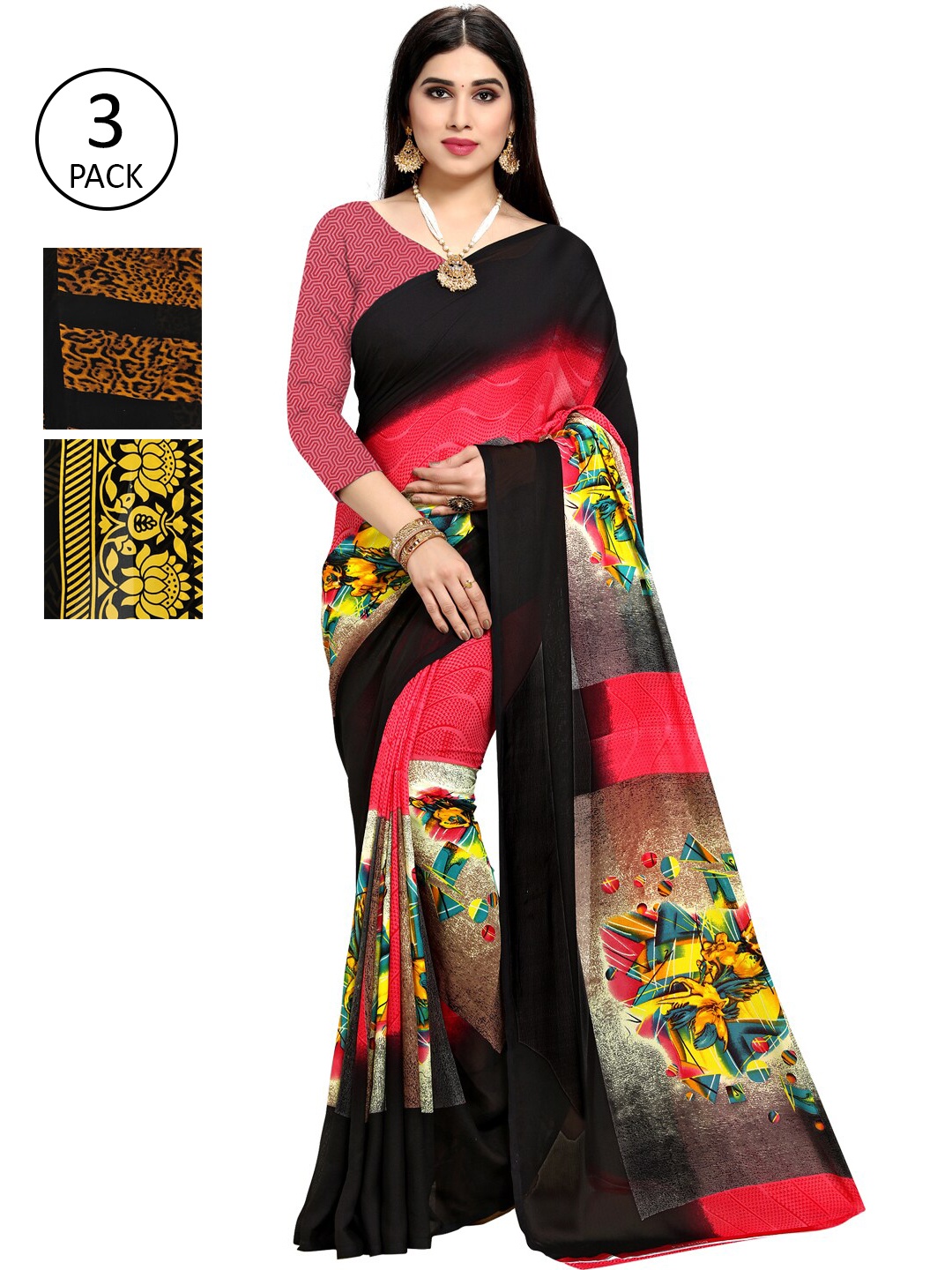 

ANAND SAREES Pack Of 3 Printed Saree, Multi