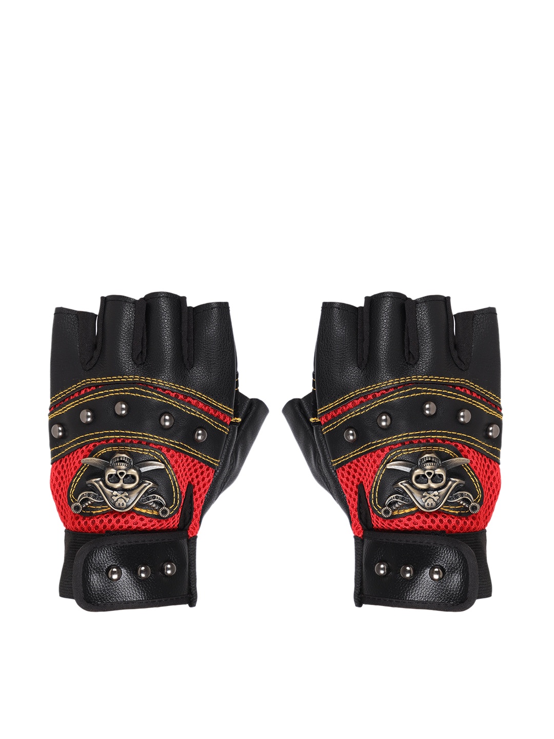 

FabSeasons Unisex Black & Red Self-Designed Riding Half Finger Anti-Slip Gloves