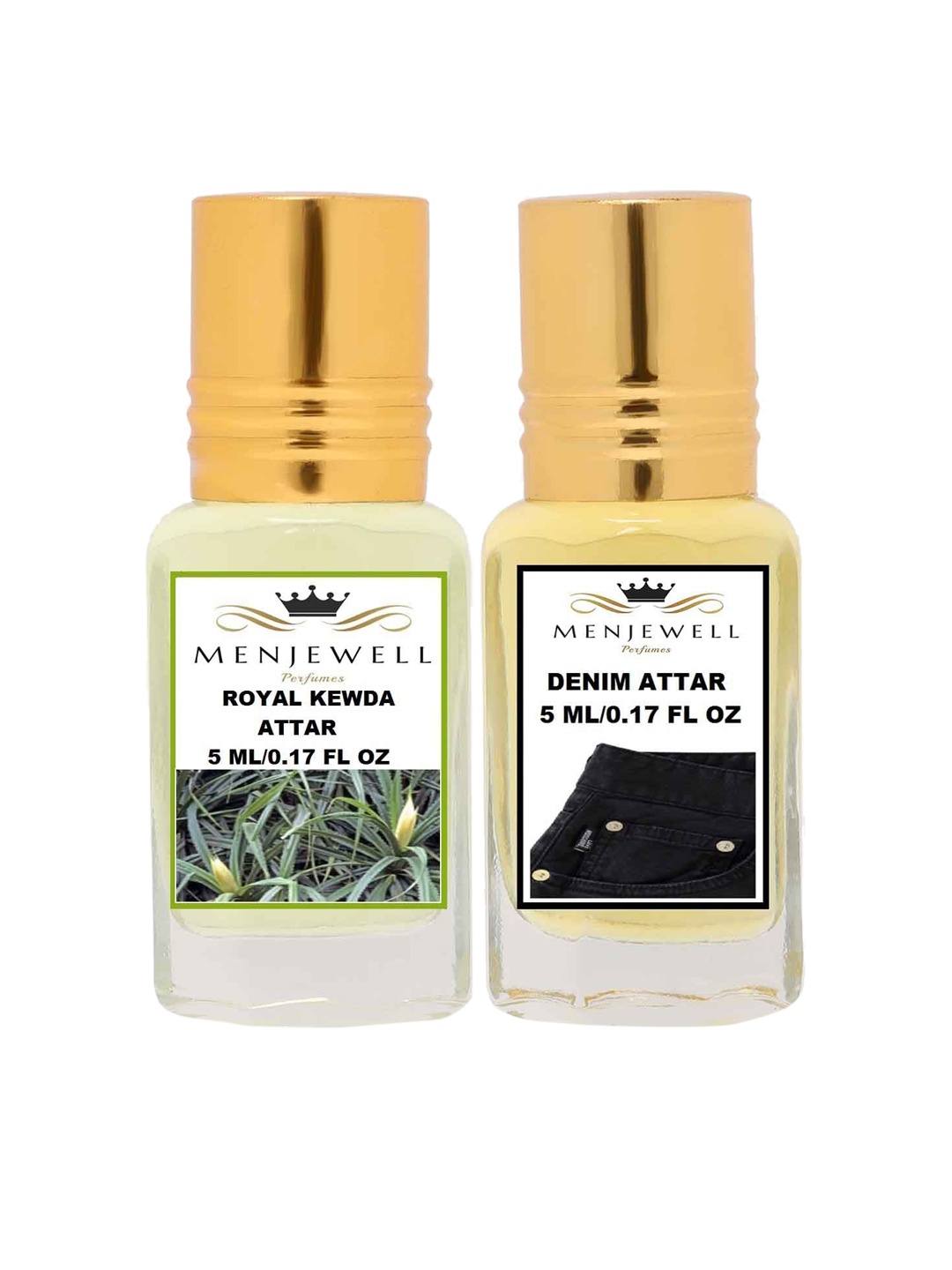 

Menjewell Set of 2 Royal Kewda Denim Attar, Transparent