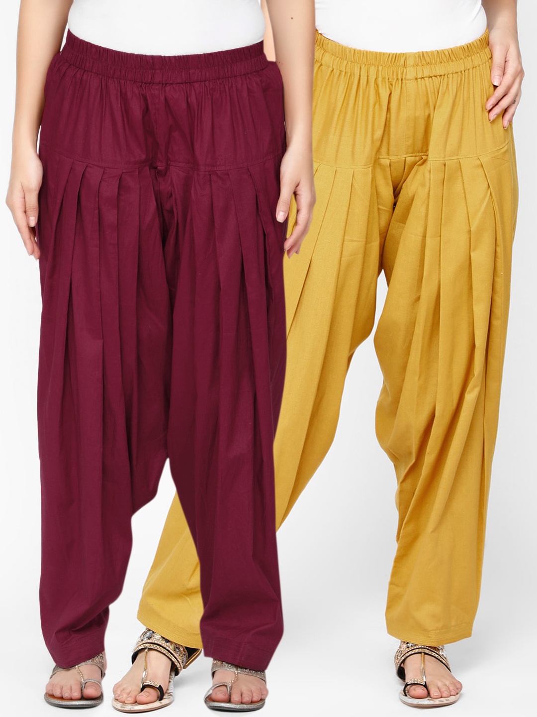 

Molcha Women Pack Of 2 Solid Loose-Fit Pure Cotton Salwars, Maroon