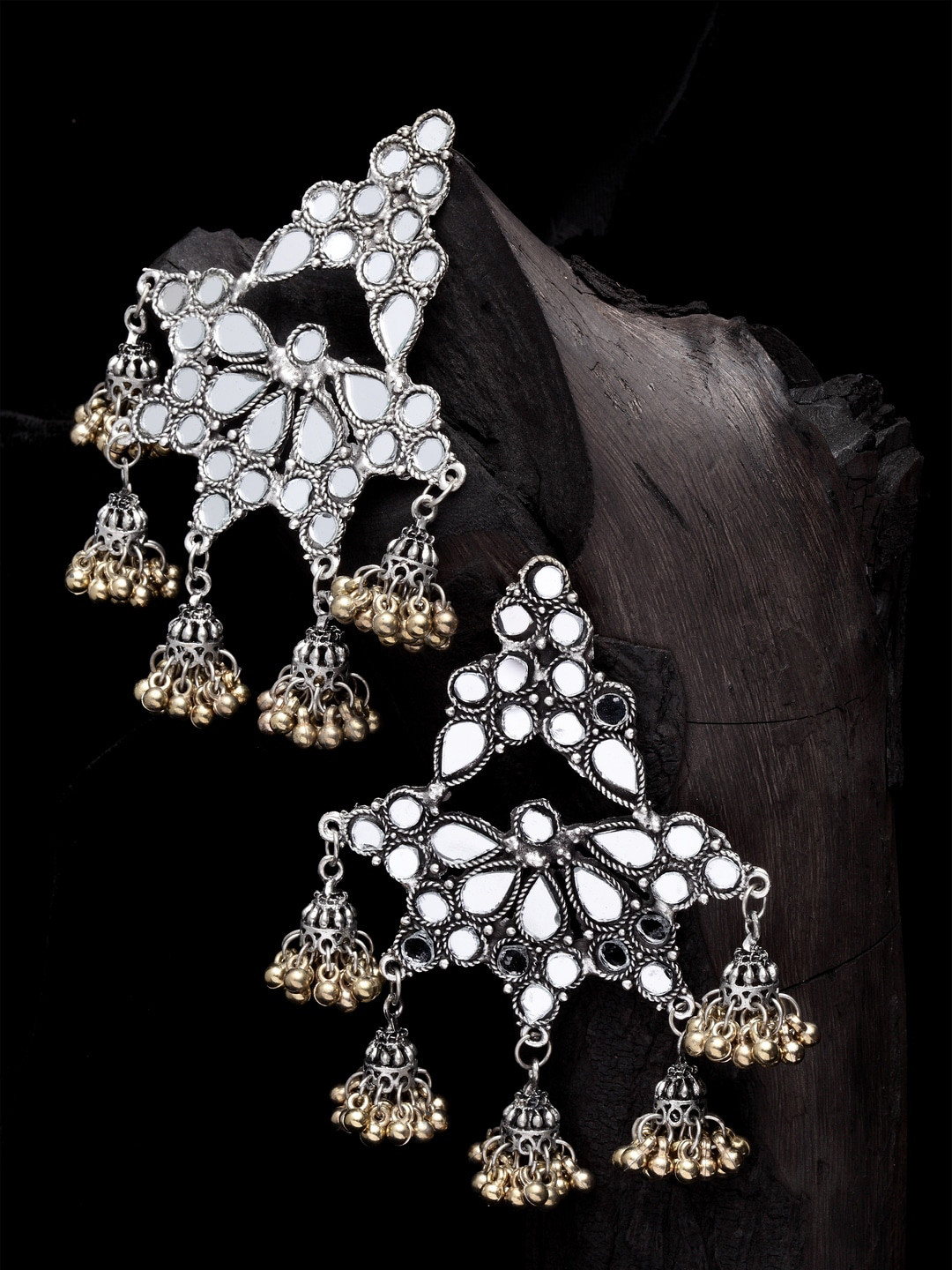 

Moedbuille Silver-Toned & Gold-Toned Contemporary Jhumkas Earrings