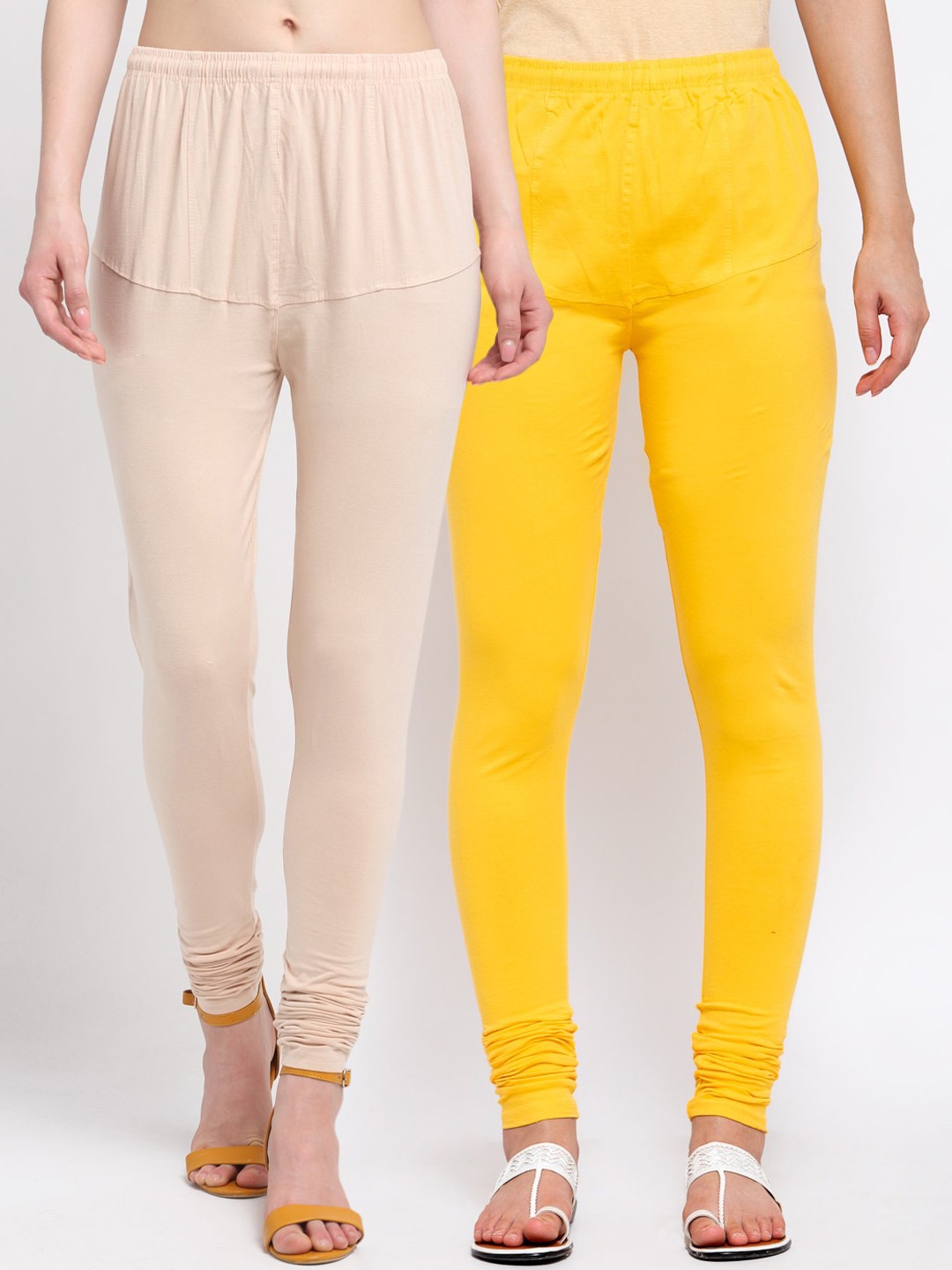 

KLOTTHE Women Pack Of 2 Solid Churidar-Length Cotton Leggings, Nude
