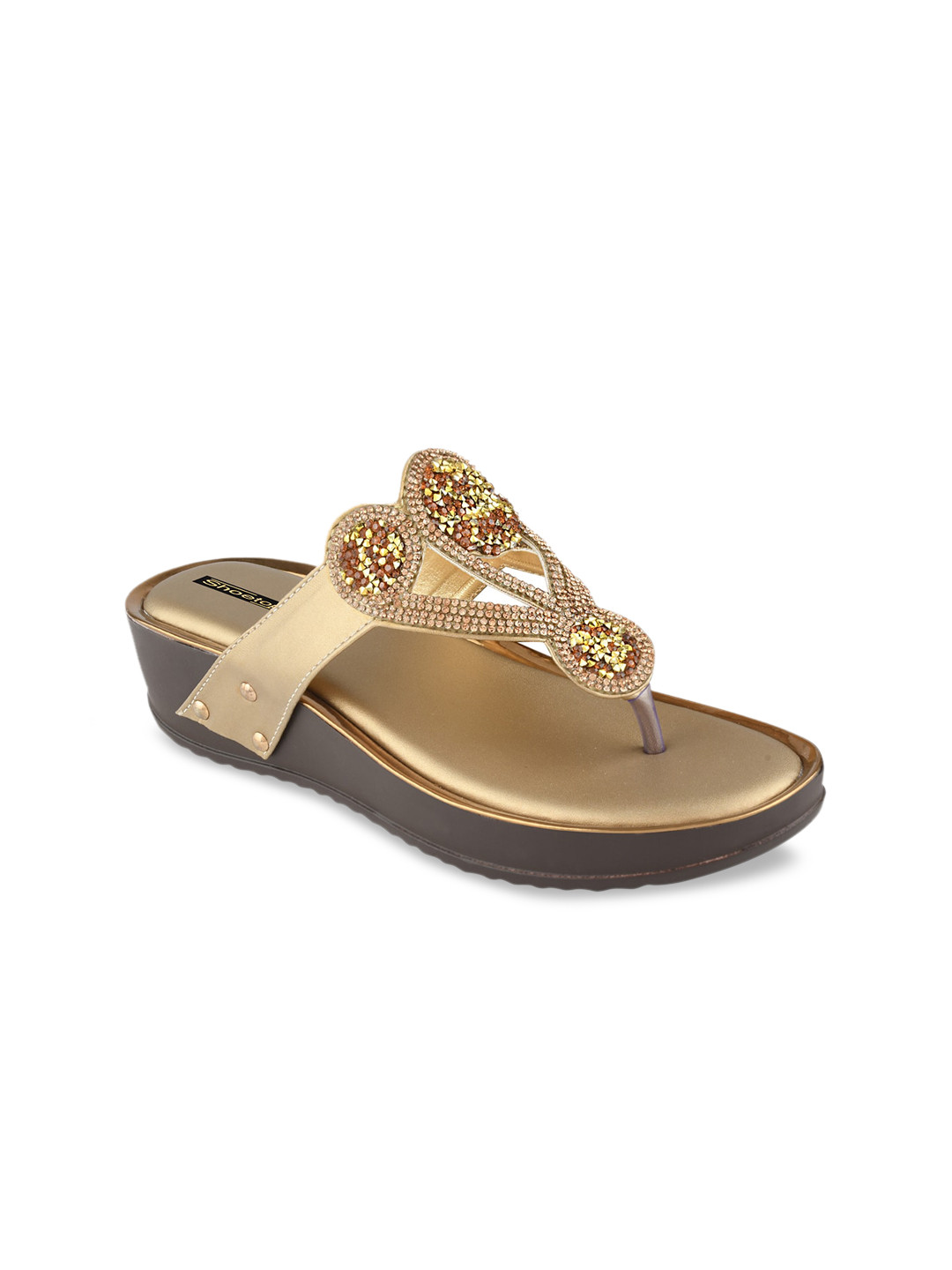 

Shoetopia Women Gold-Toned Embellished Comfort Heels