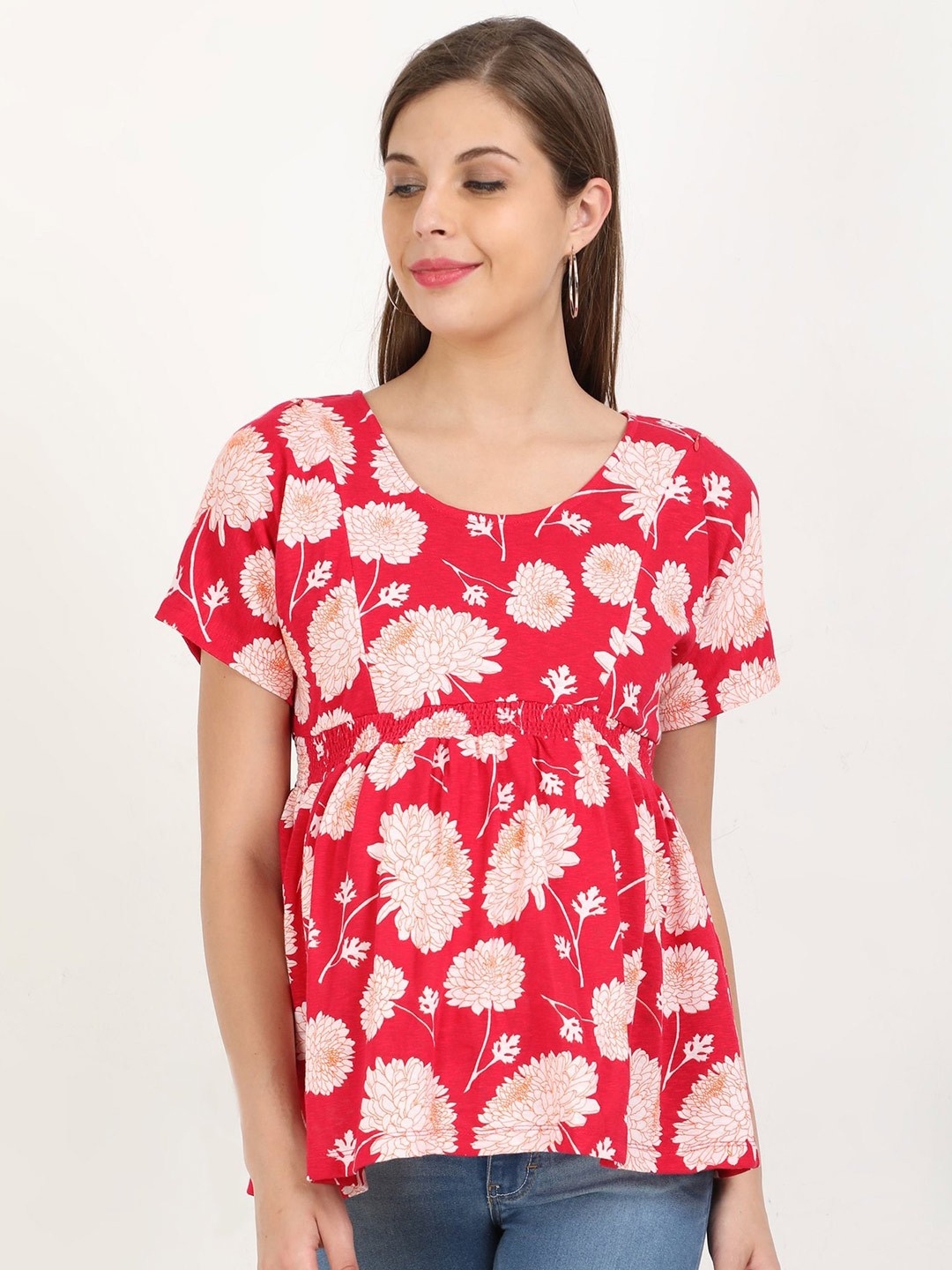 

The Mom Store Women Magenta Floral Printed Maternity A-Line Top