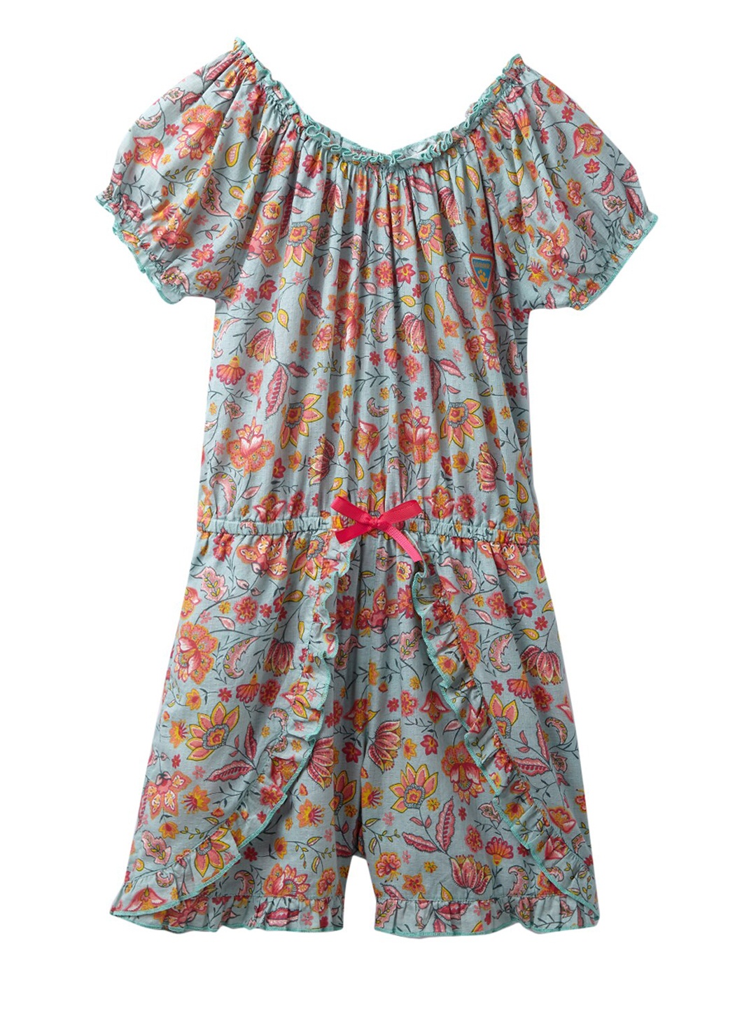 

Cub McPaws Girls Blue & Pink Printed with Applique Jumpsuit