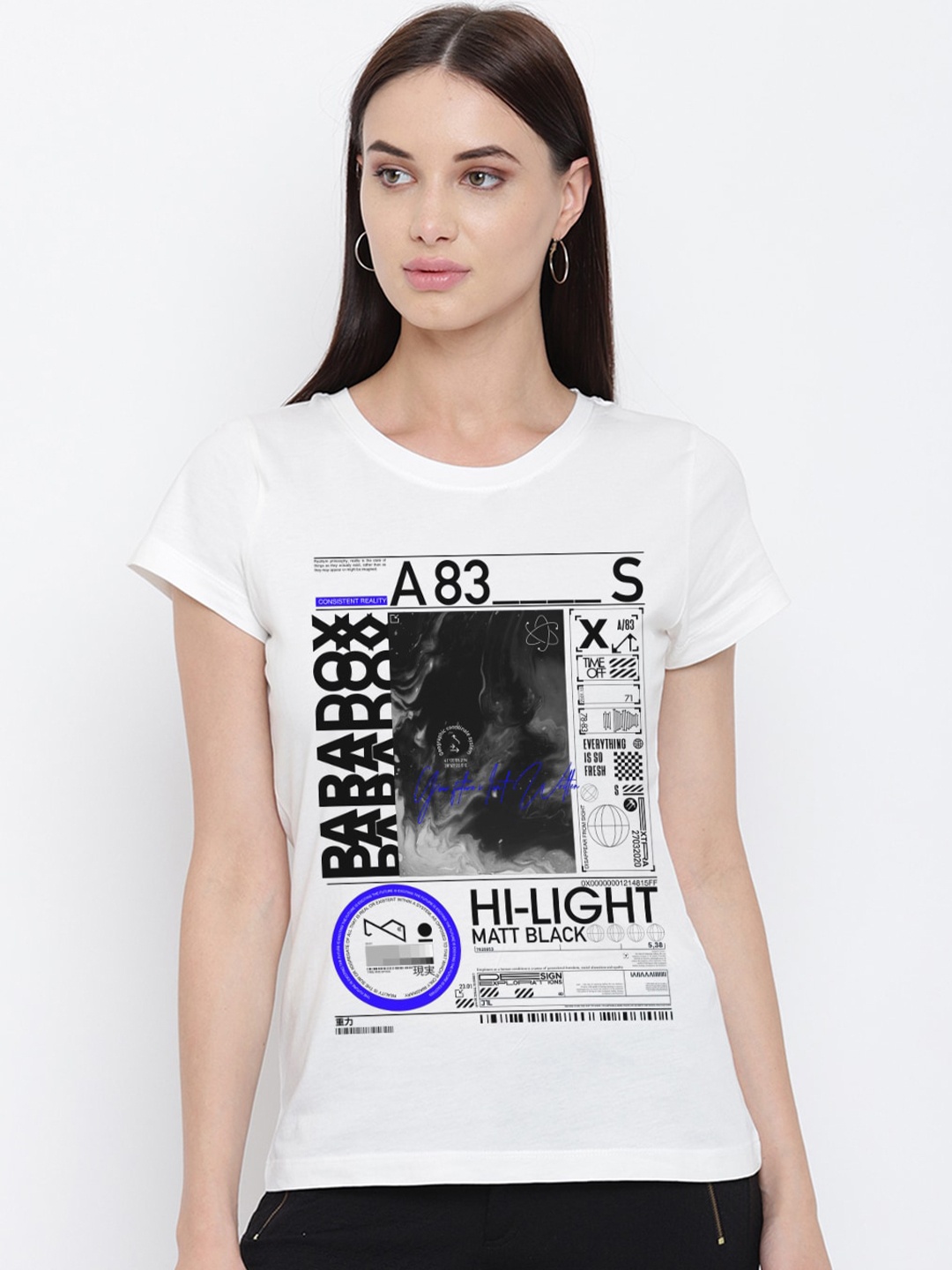 

THREADCURRY Women White & Black Typography Printed T-shirt