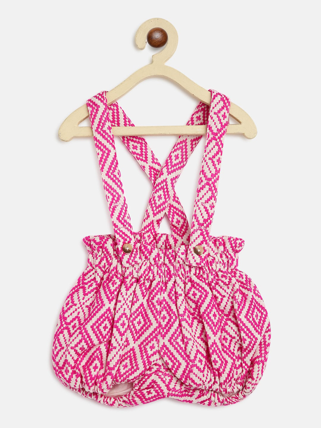 

Kids On Board Infant Girls Pink & White Printed Cotton Dungarees