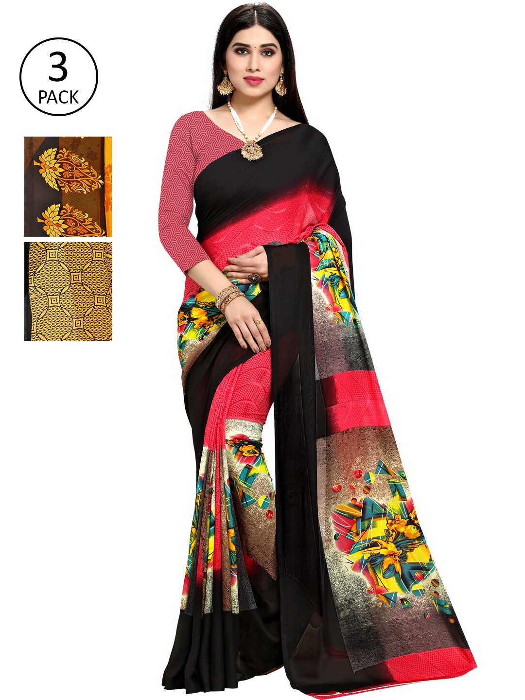 

KALINI Pack Of 3 Multicoloured Printed Sarees, Multi
