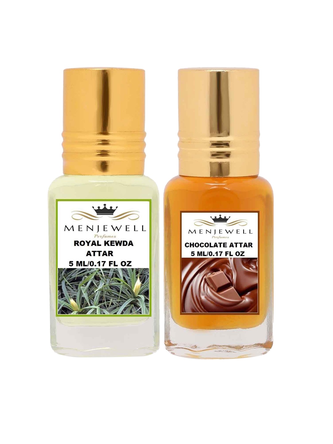 

Menjewell Pack of 2 Attar - Royal Kewda & Chocolate Attar 5ml Each, Yellow