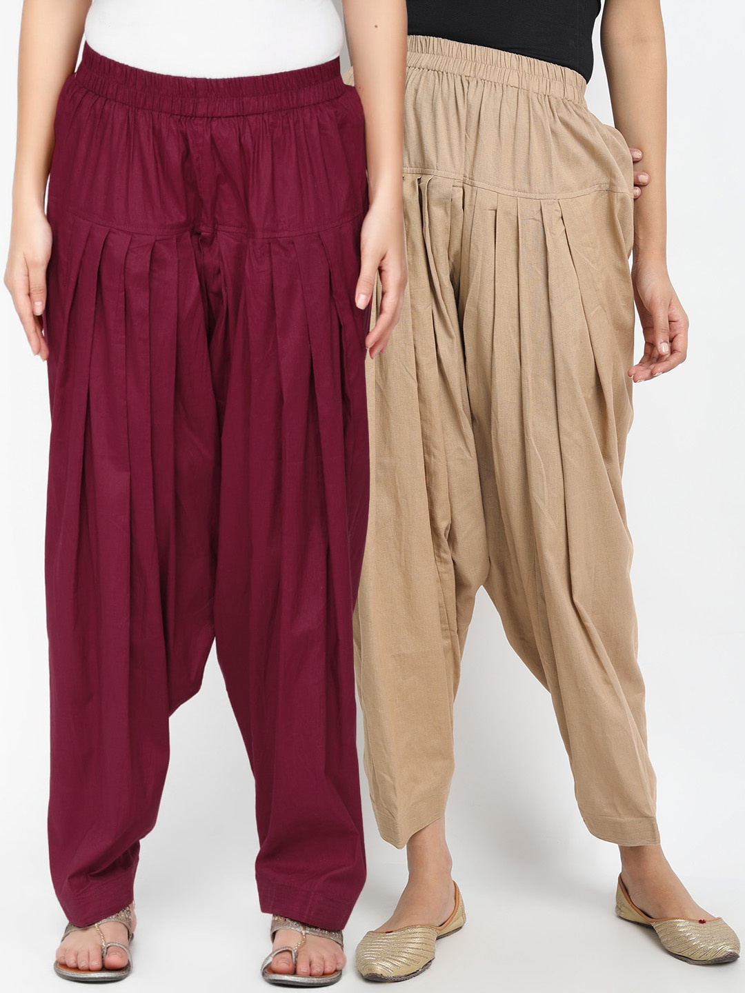 

Molcha Women Pack Of 2 Solid Pure Cotton Loose-Fit Salwars, Maroon