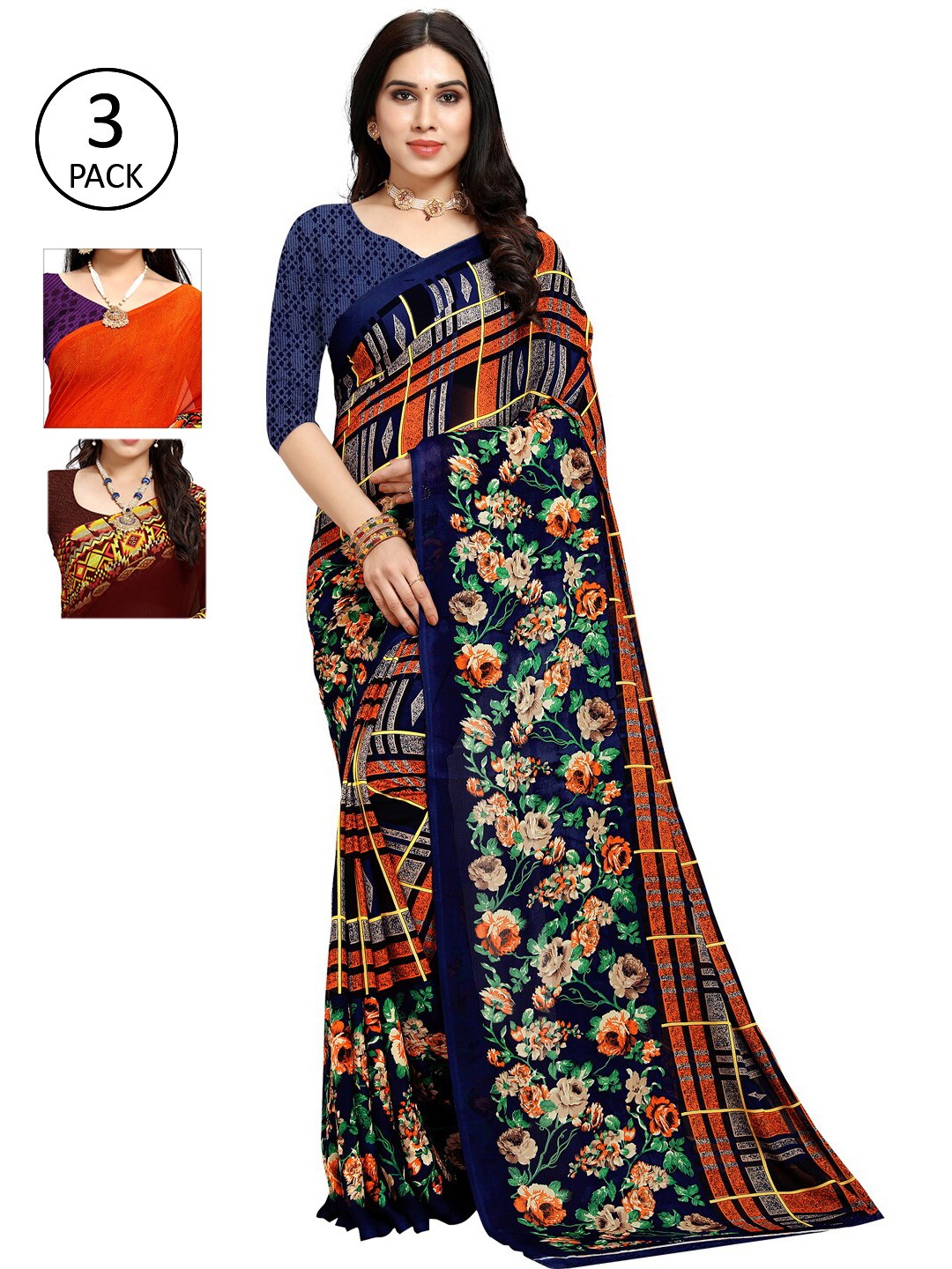 

KALINI Pack of 3 Printed Sarees, Multi