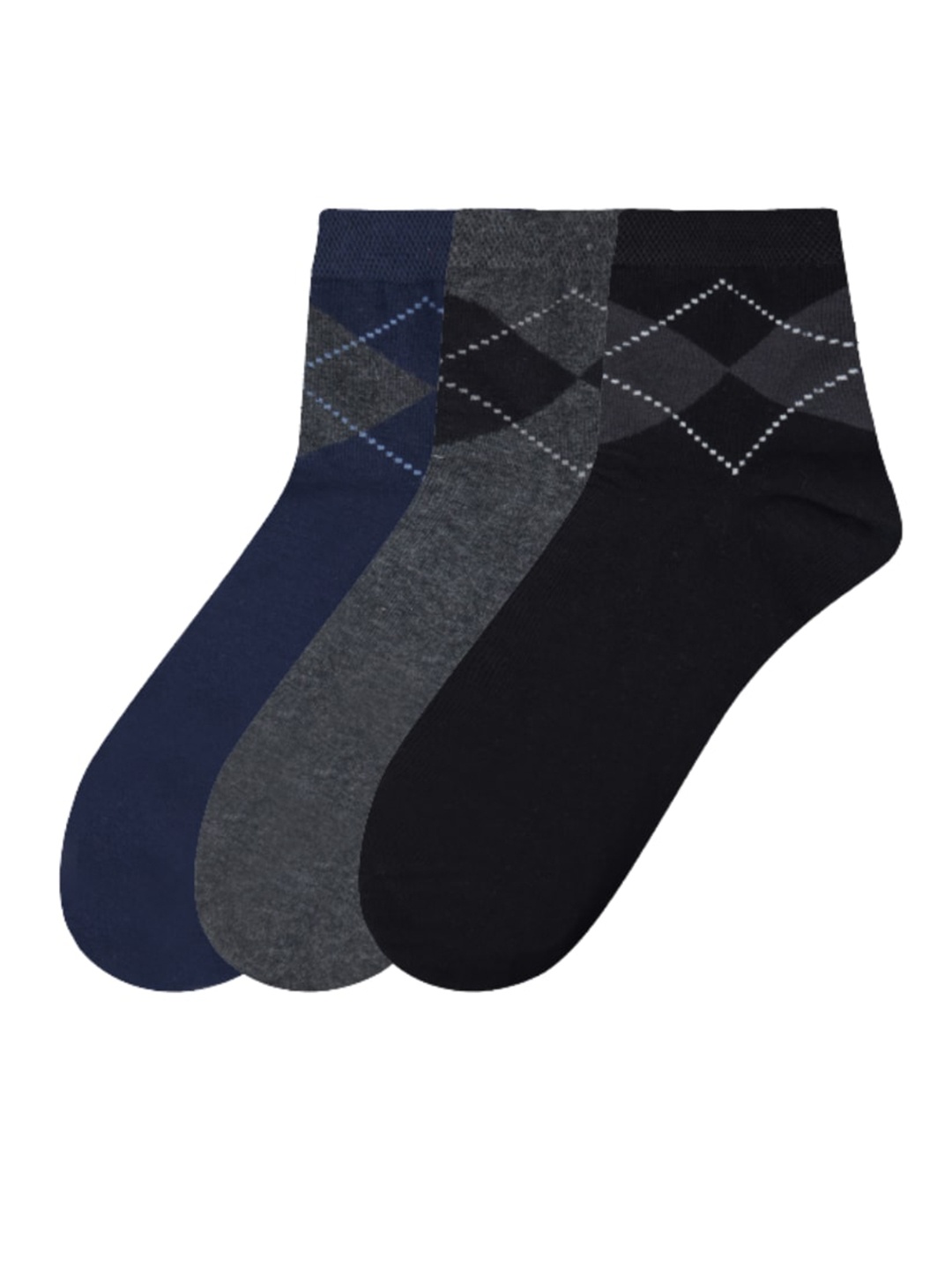 

N2S NEXT2SKIN Men Pack Of 3 Assorted Seamless Ankle-Length Cotton Socks
